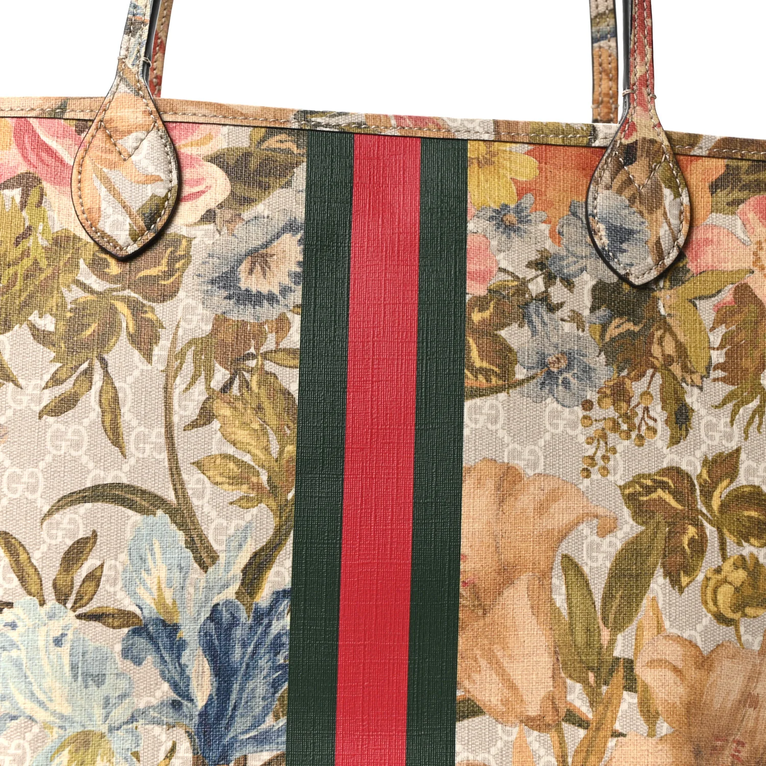 GG Supreme Monogram Water Flora Web Large Ophidia Tote Beige White Multicolor - Image 8