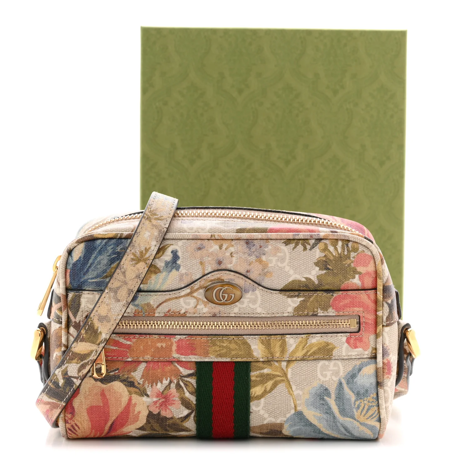 GG Supreme Monogram Water Flora Web Mini Ophidia Shoulder Bag Beige White Multicolor - Image 11