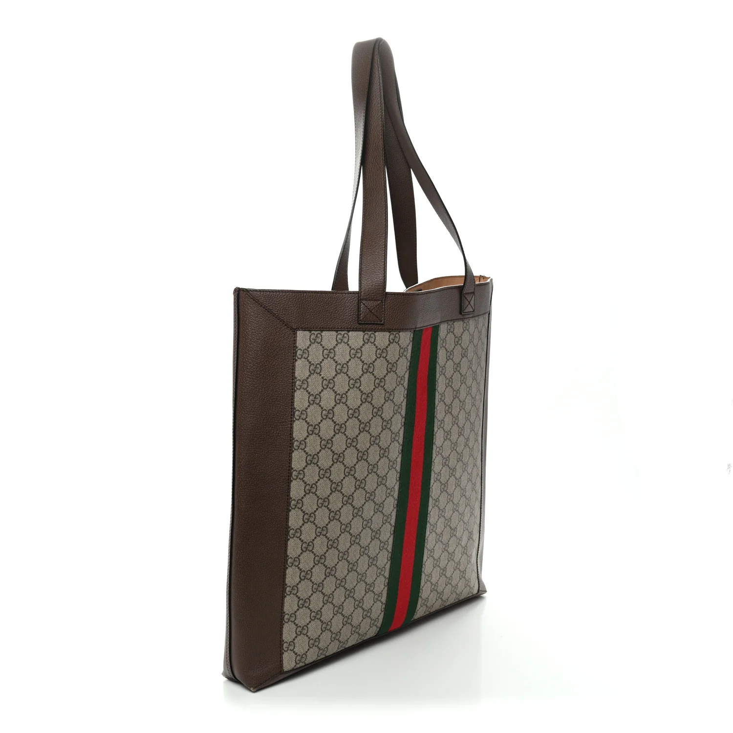 GG Supreme Monogram Web Large Ophidia Vertical Shopping Tote Brown - Image 4