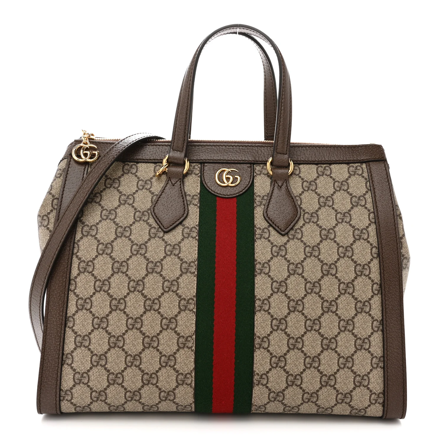 GG Supreme Monogram Web Medium Ophidia Tote Bag Brown