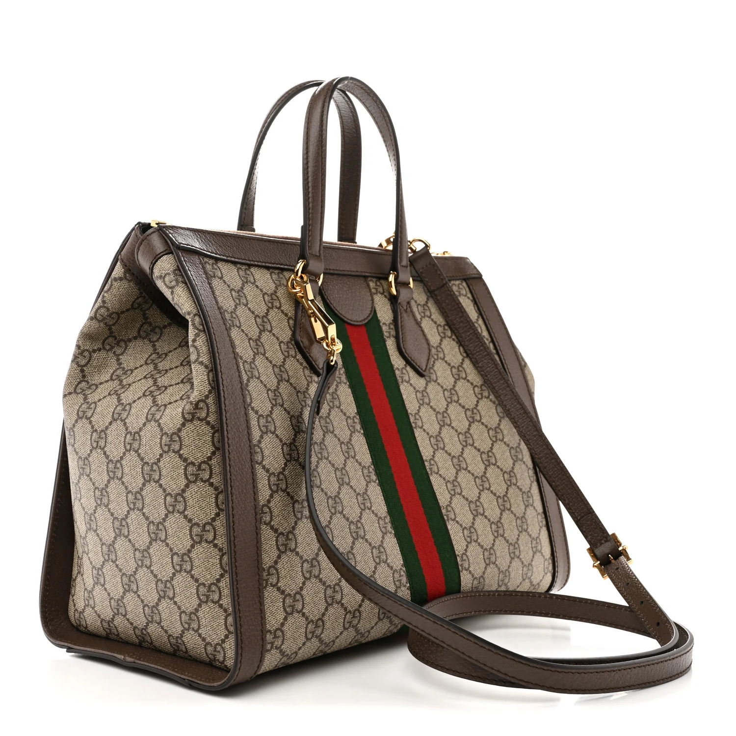 GG Supreme Monogram Web Medium Ophidia Tote Bag Brown - Image 3