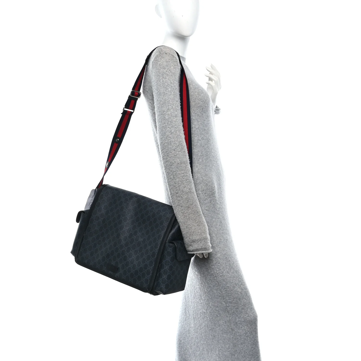 GG Supreme Monogram Web Messenger Diaper Bag Black Grey - Image 2