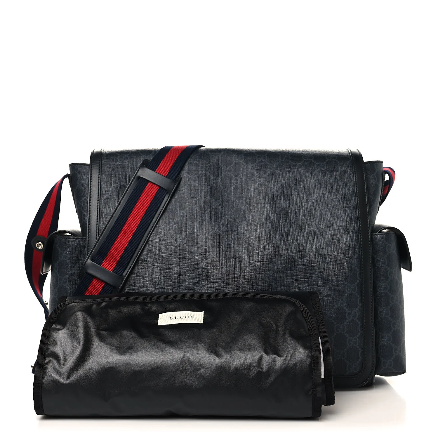 GG Supreme Monogram Web Messenger Diaper Bag Black Grey - Image 3