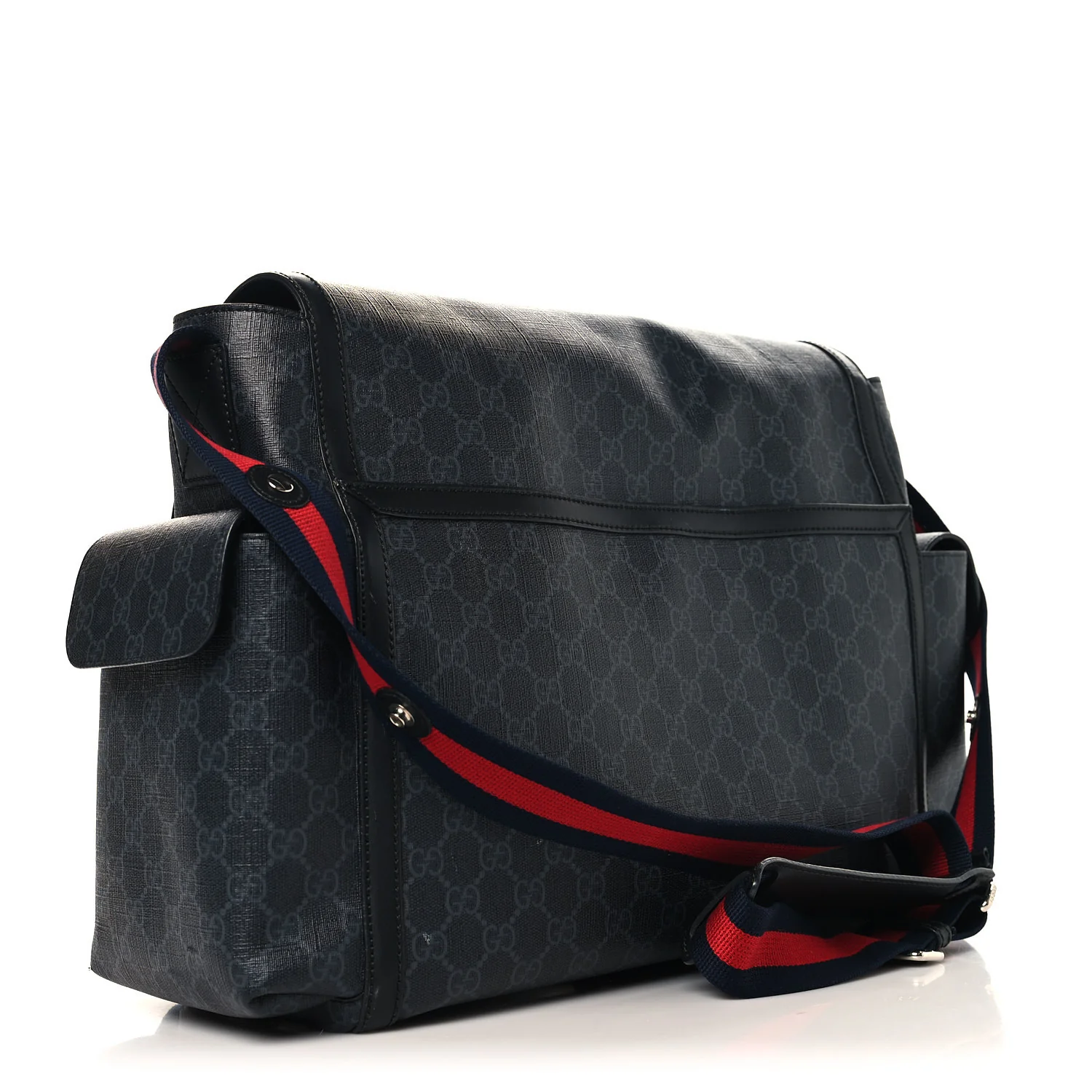 GG Supreme Monogram Web Messenger Diaper Bag Black Grey - Image 4