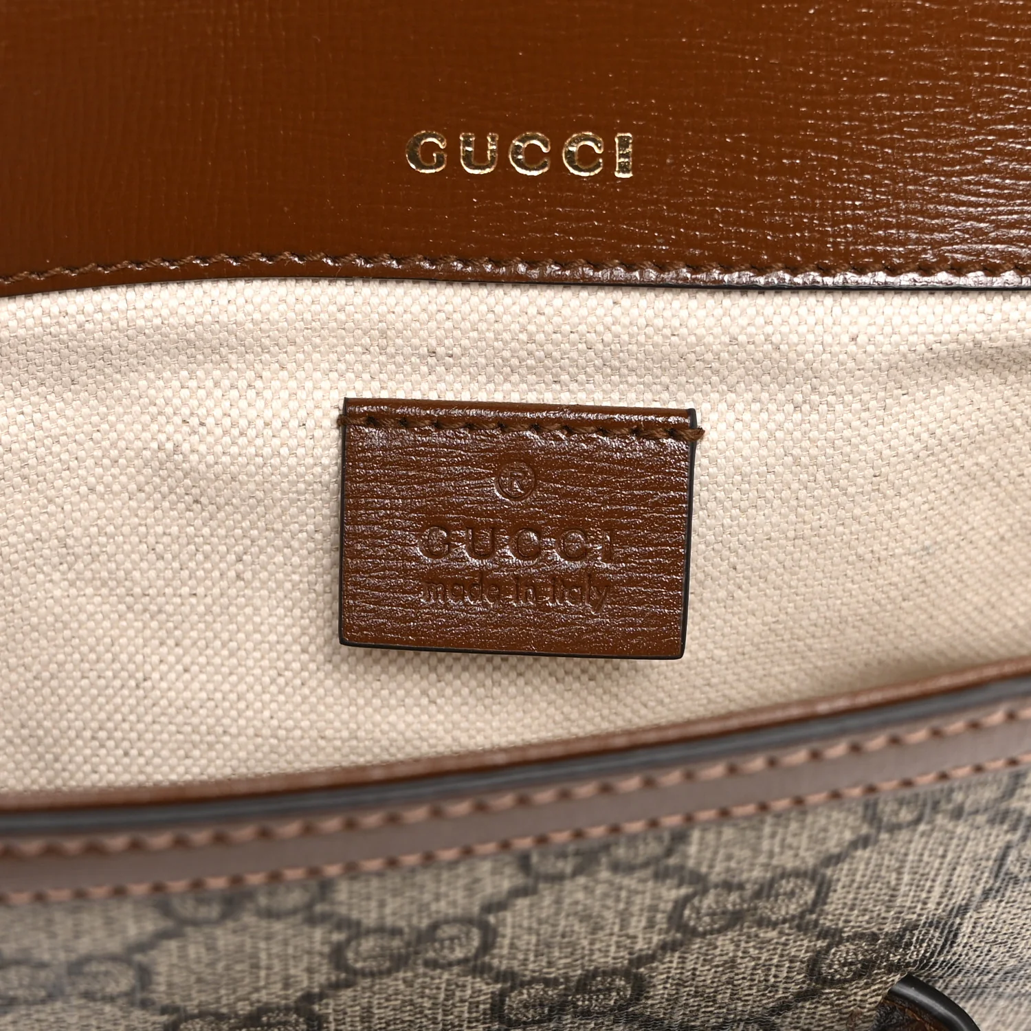 GG Supreme Monogram Web Mini Horsebit 1955 Shoulder Bag Beige Brown Sugar - Image 6
