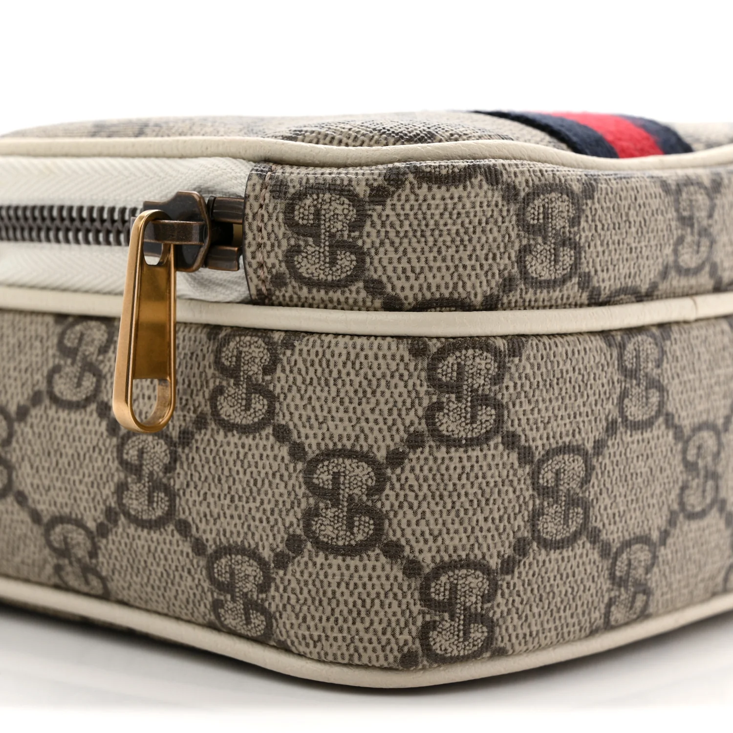 GG Supreme Monogram Web Mini Ophidia Double Zip Messenger Bag Beige Ebony Mystic White - Image 9