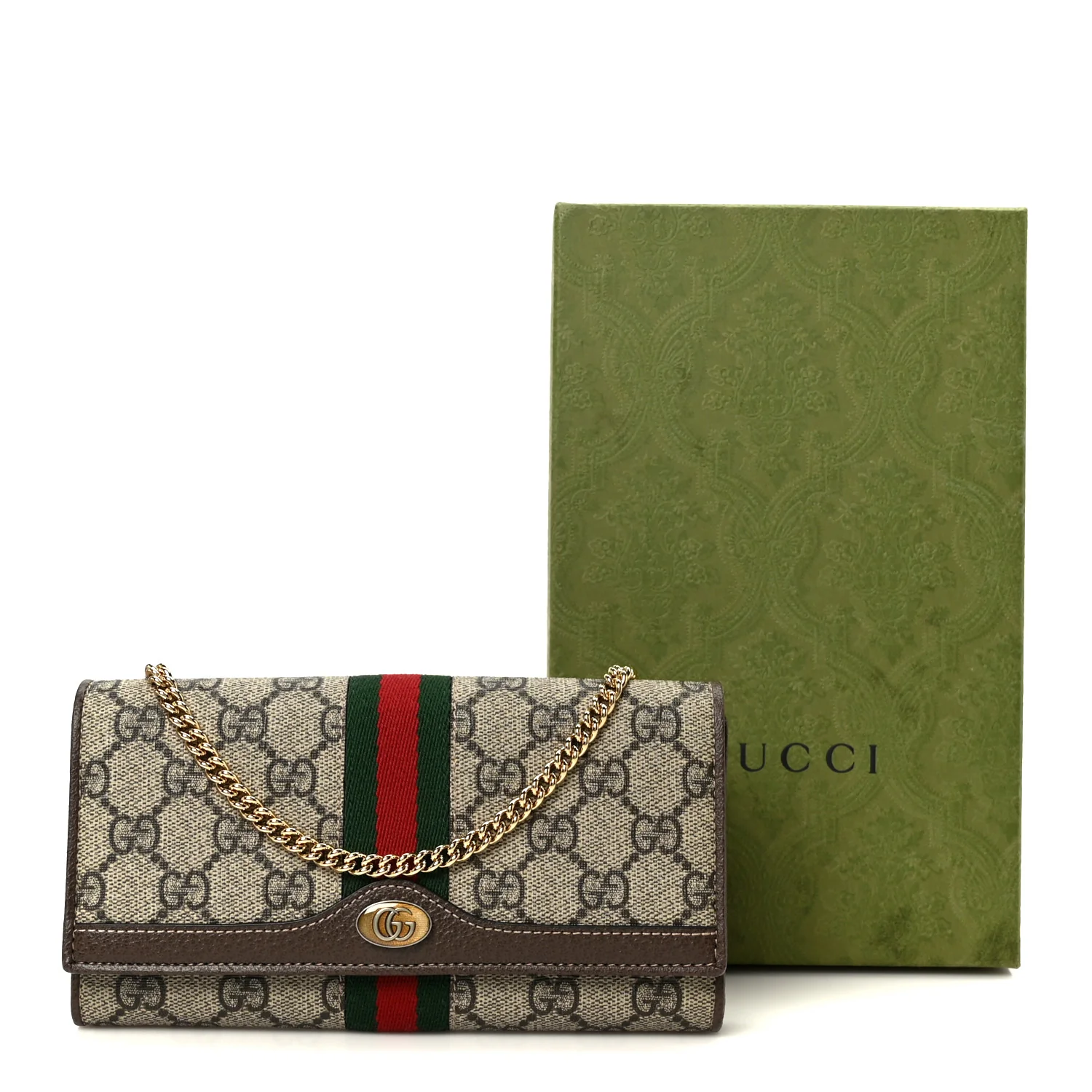 GG Supreme Monogram Web Ophidia Wallet On Chain Brown - Image 11