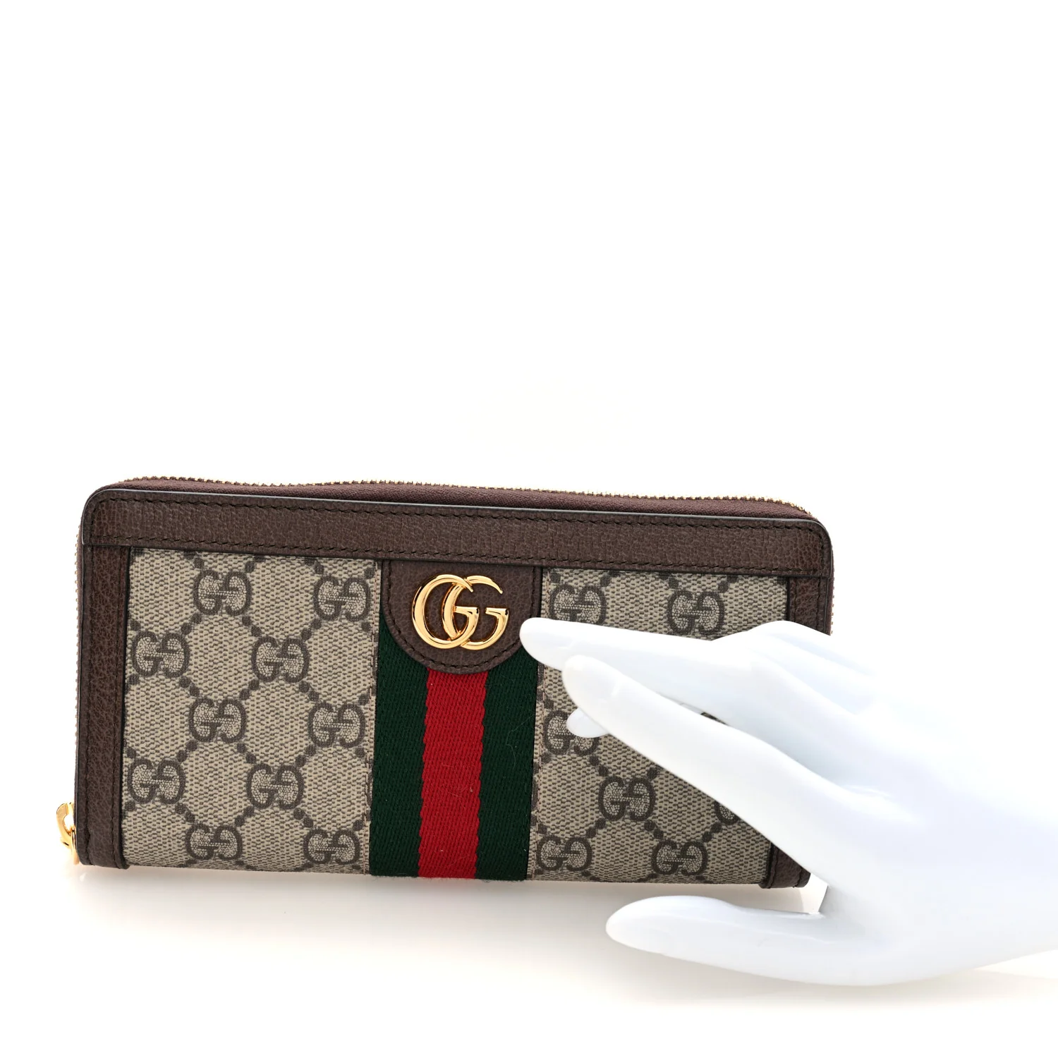 GG Supreme Monogram Web Ophidia Zip Around Wallet Brown - Image 2