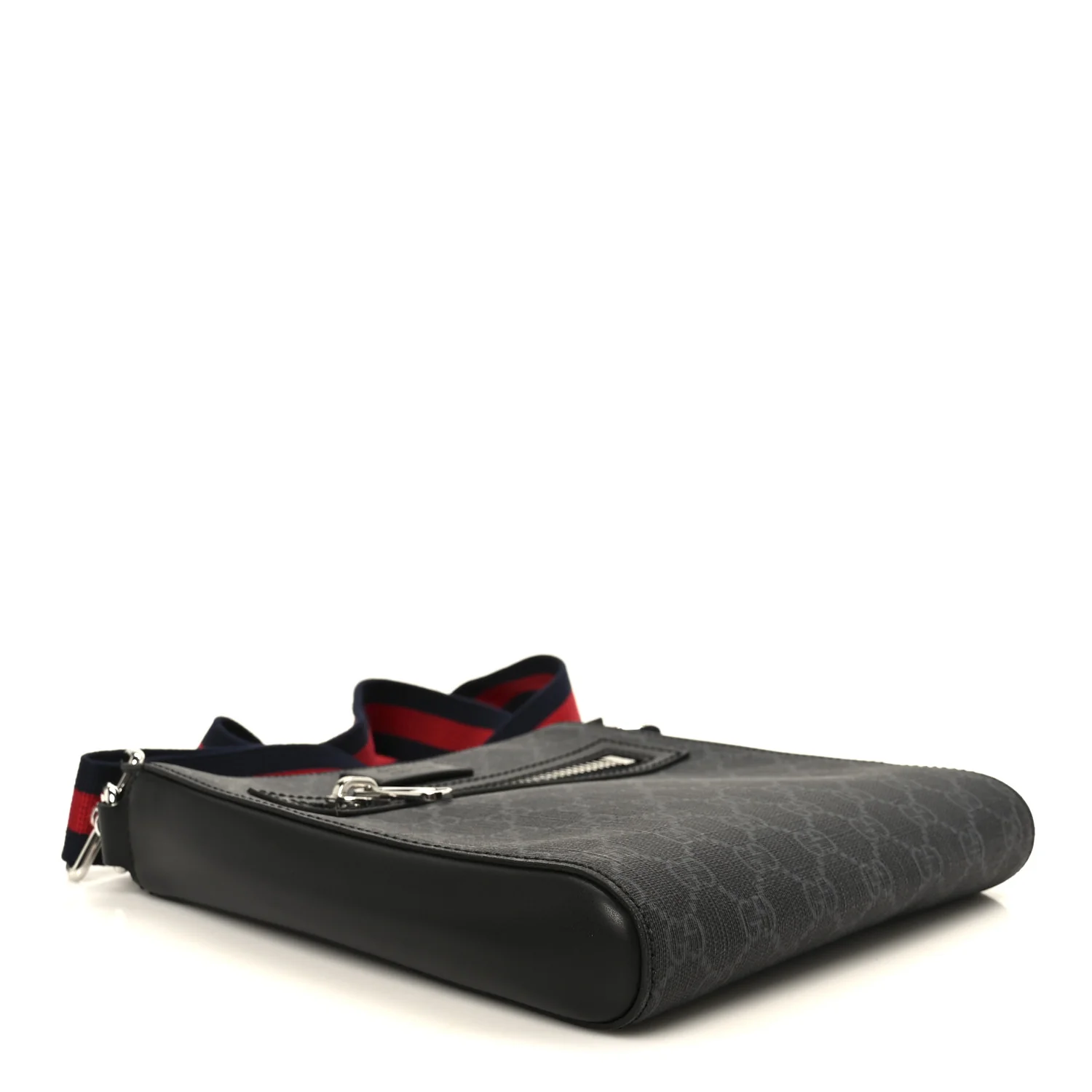 GG Supreme Monogram Web Small Flat Messenger Bag Black Grey - Image 4