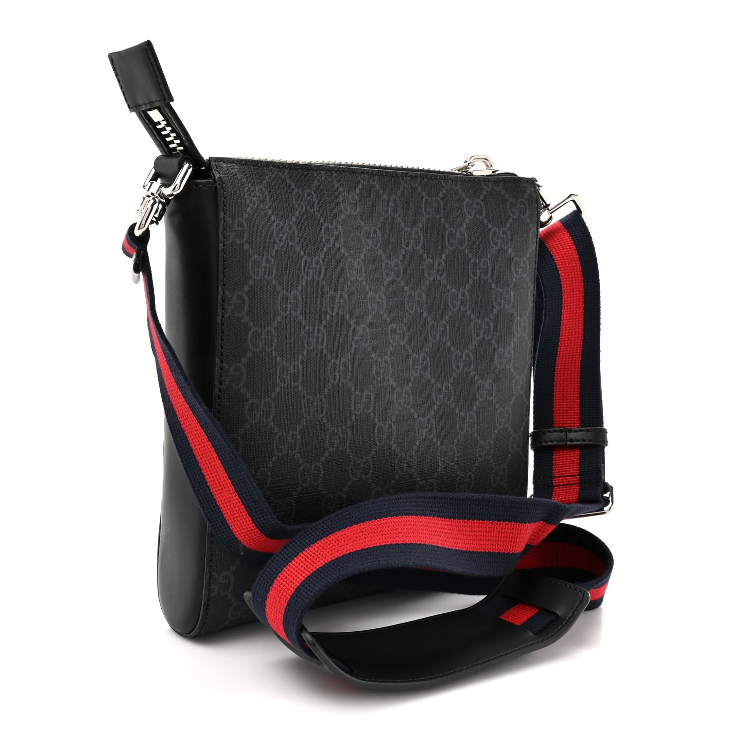 GG Supreme Monogram Web Small Flat Messenger Bag Black Grey - Image 3