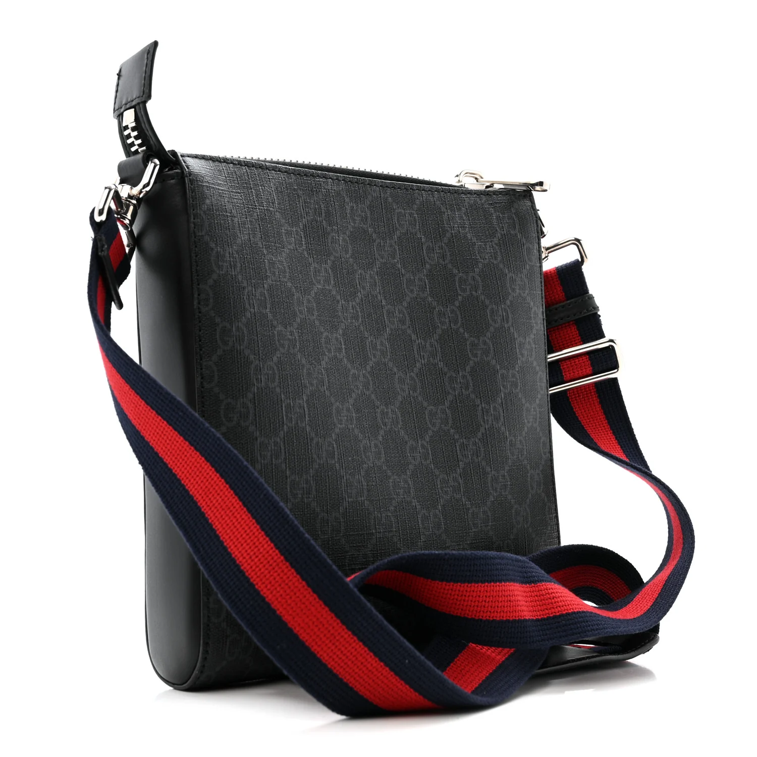 GG Supreme Monogram Web Small Flat Messenger Bag Black Grey - Image 3