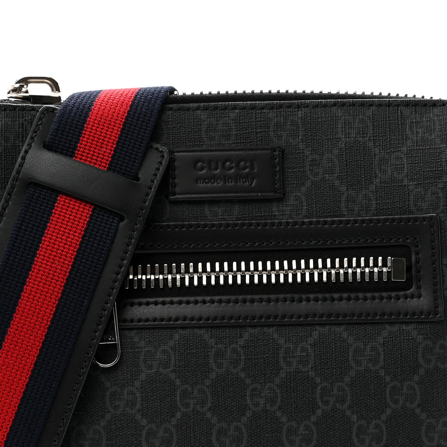 GG Supreme Monogram Web Small Flat Messenger Bag Black Grey - Image 7