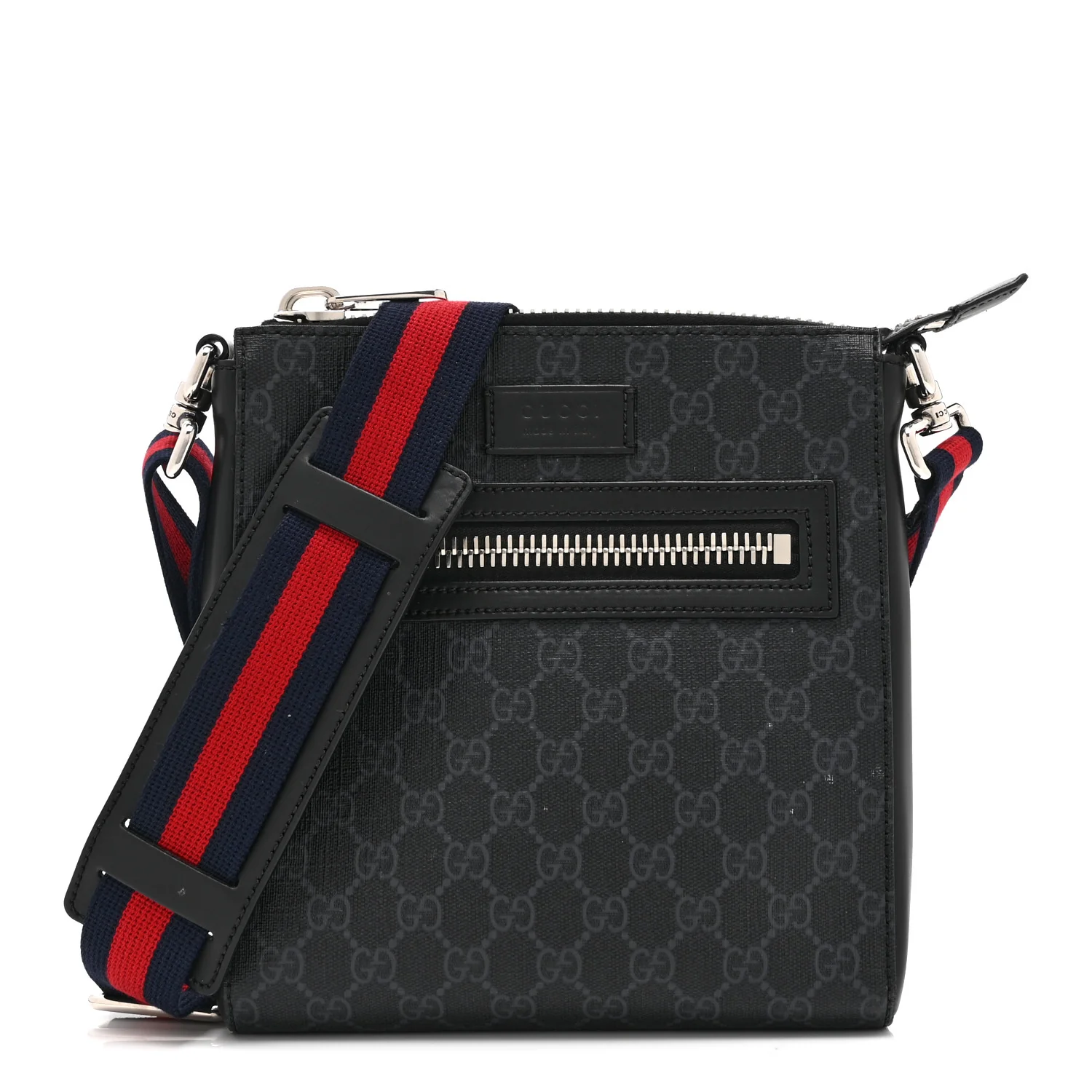 GG Supreme Monogram Web Small Flat Messenger Bag Black Grey