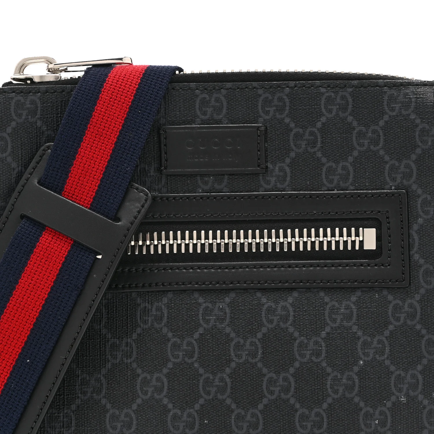 GG Supreme Monogram Web Small Flat Messenger Bag Black Grey - Image 8