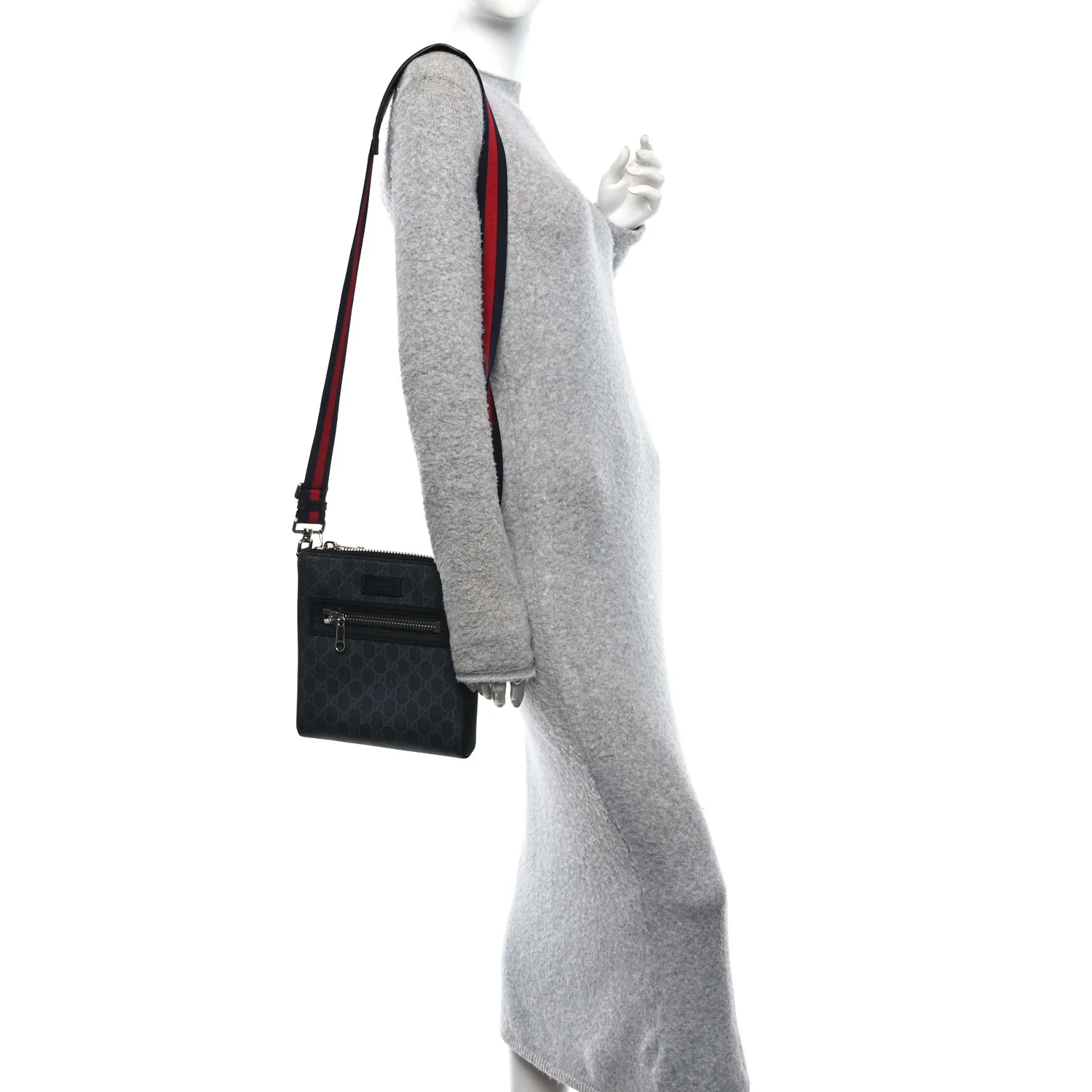 GG Supreme Monogram Web Small Flat Messenger Bag Black Grey - Image 2