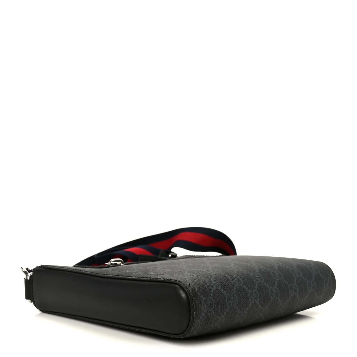 GG Supreme Monogram Web Small Flat Messenger Bag Black Grey - Image 4