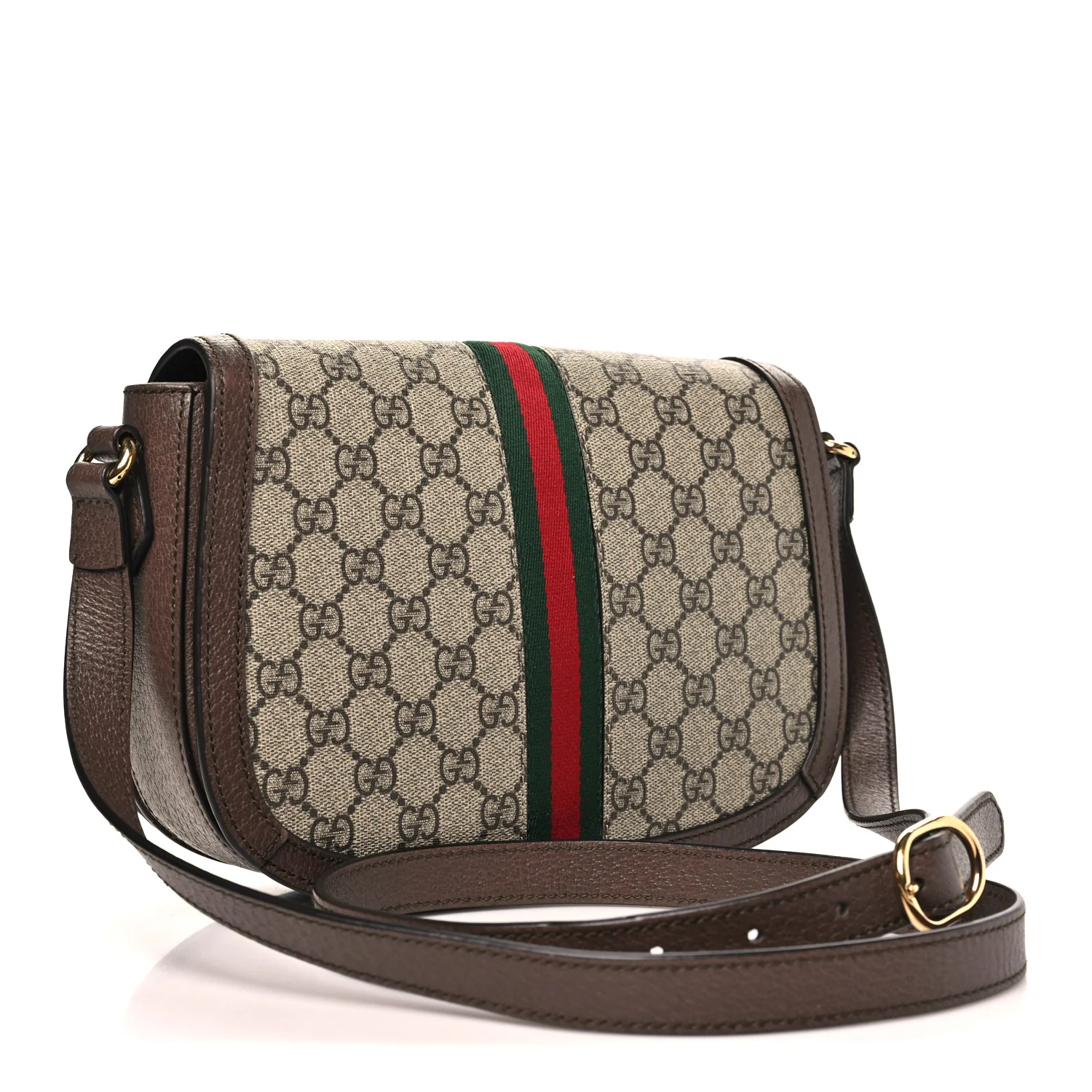GG Supreme Monogram Web Small Ophidia Flap Messenger Bag Brown - Image 3