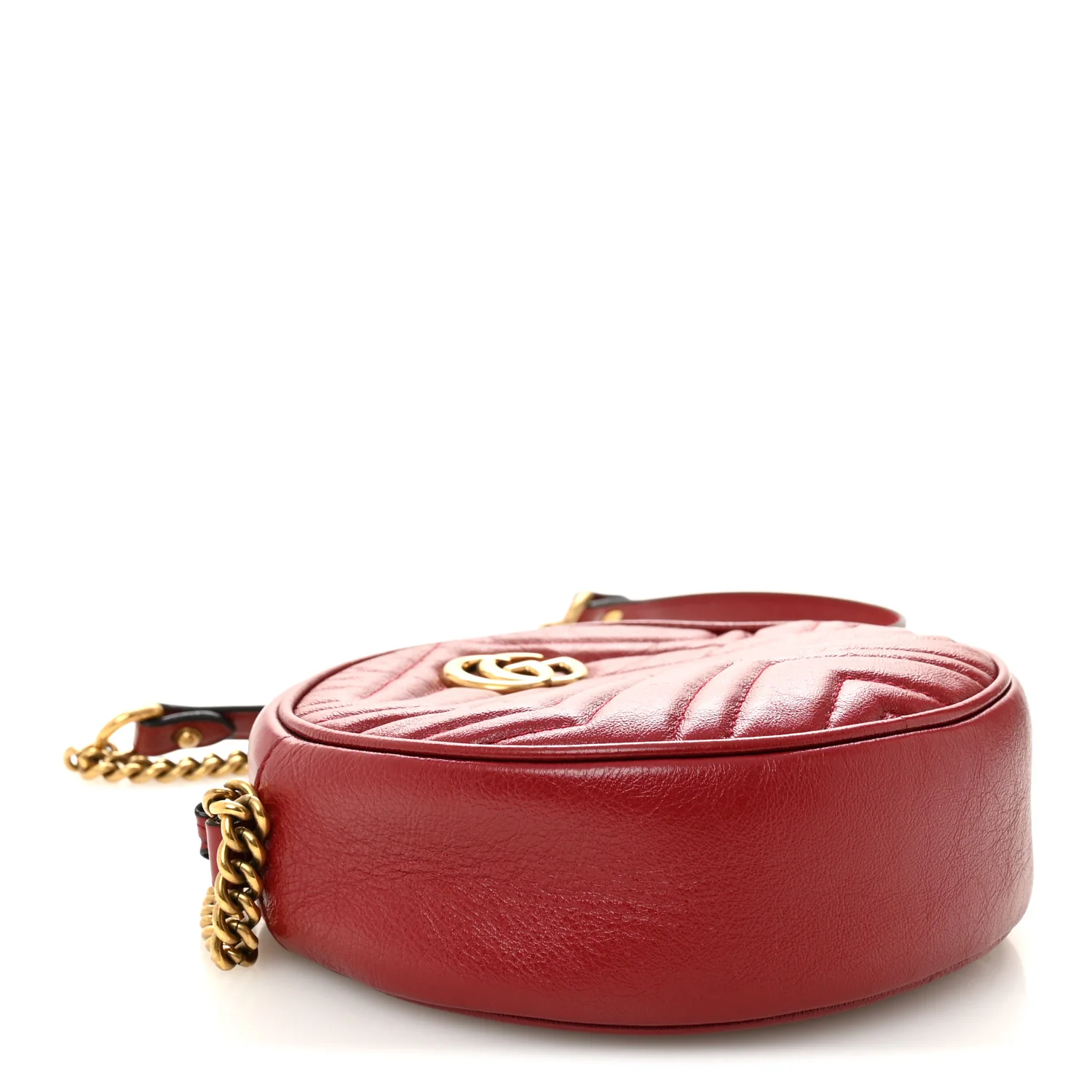 Glazed Calfskin Matelasse Heart Mini GG Marmont Round Shoulder Bag Romantic Cerise - Image 4