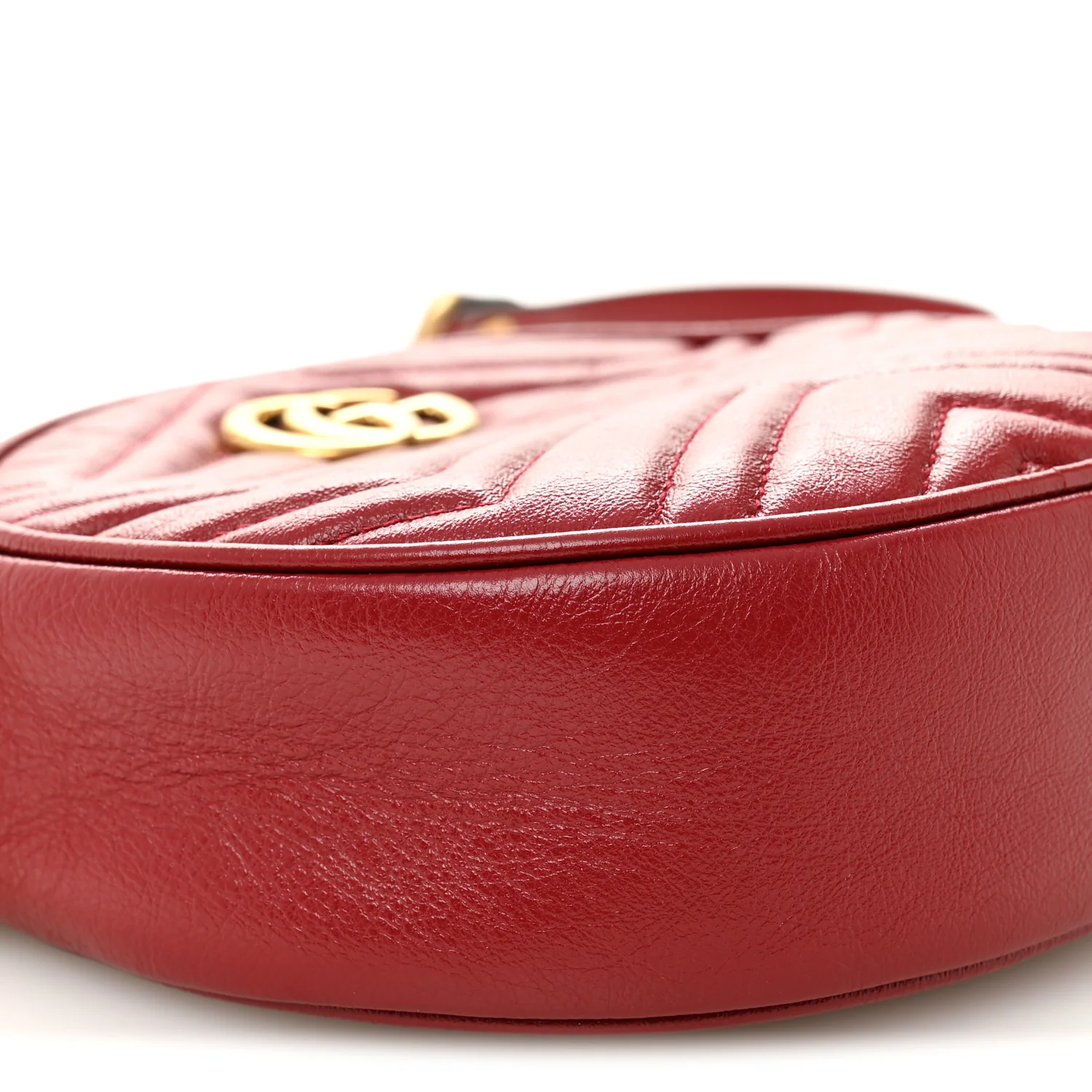 Glazed Calfskin Matelasse Heart Mini GG Marmont Round Shoulder Bag Romantic Cerise - Image 9