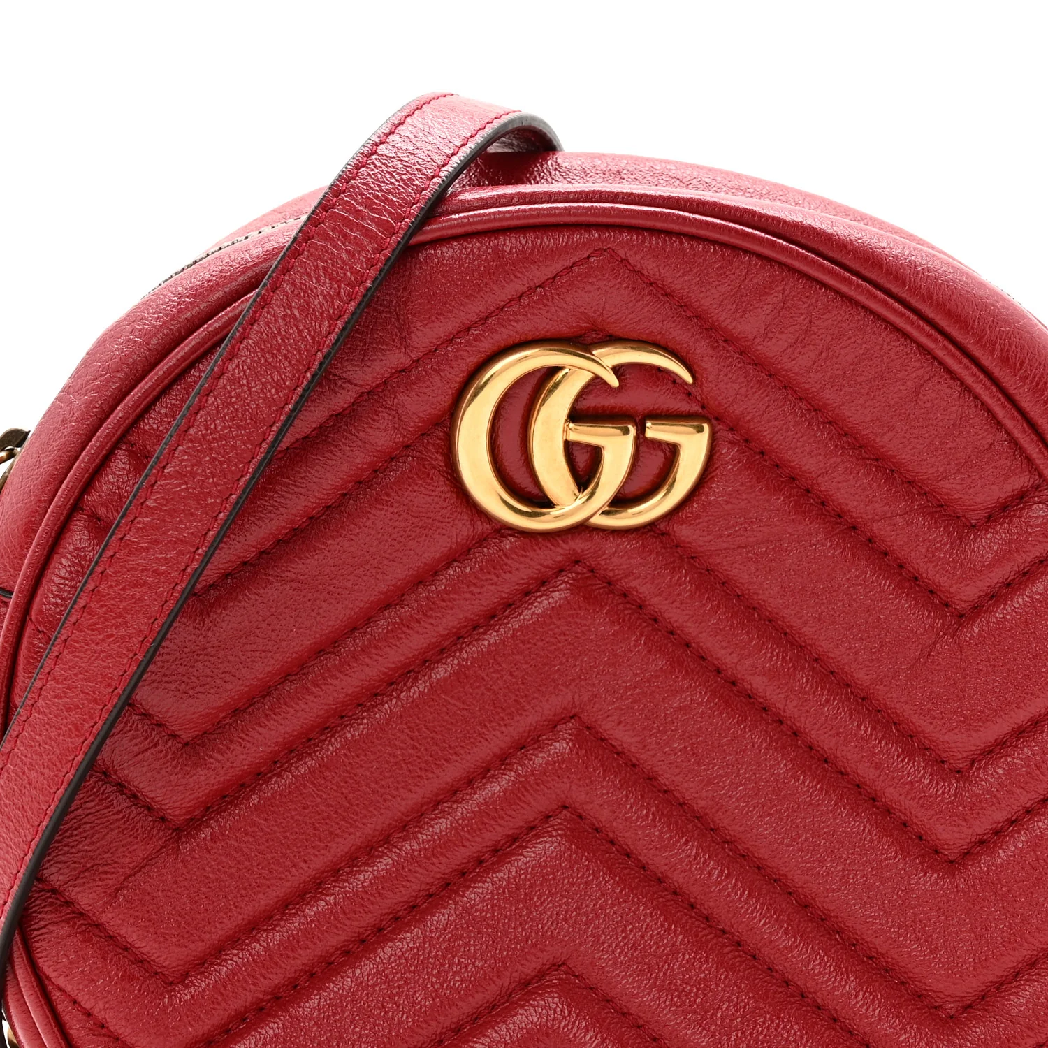 Glazed Calfskin Matelasse Heart Mini GG Marmont Round Shoulder Bag Romantic Cerise - Image 8