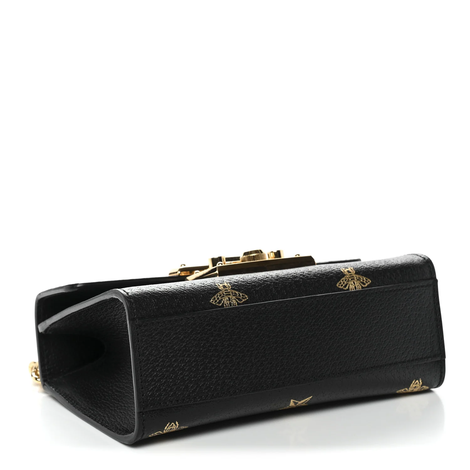 Grained Calfskin Bee Star Small Padlock Shoulder Bag Black - Image 4