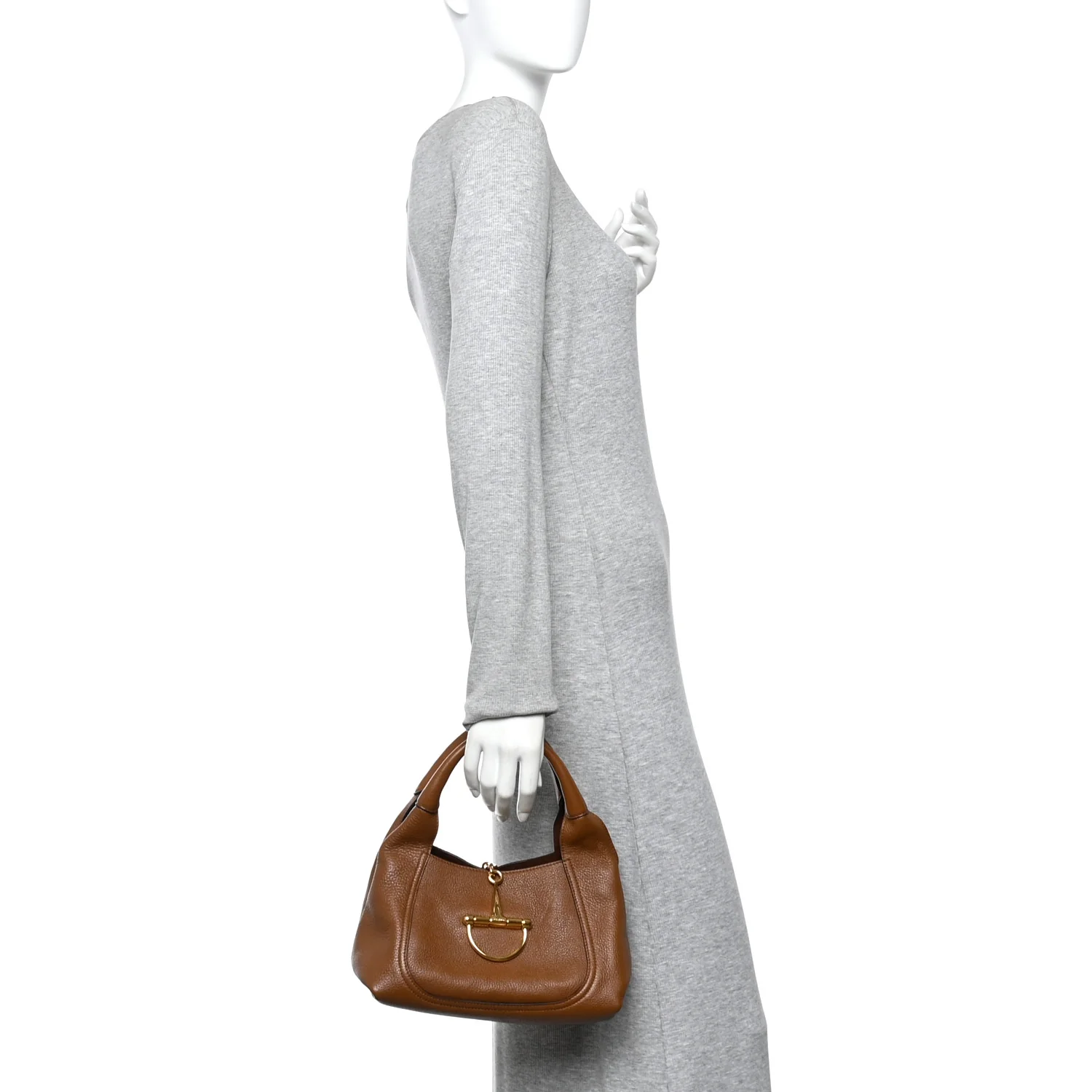 Grained Calfskin Softbit Medium Shoulder Bag Brown - Image 2