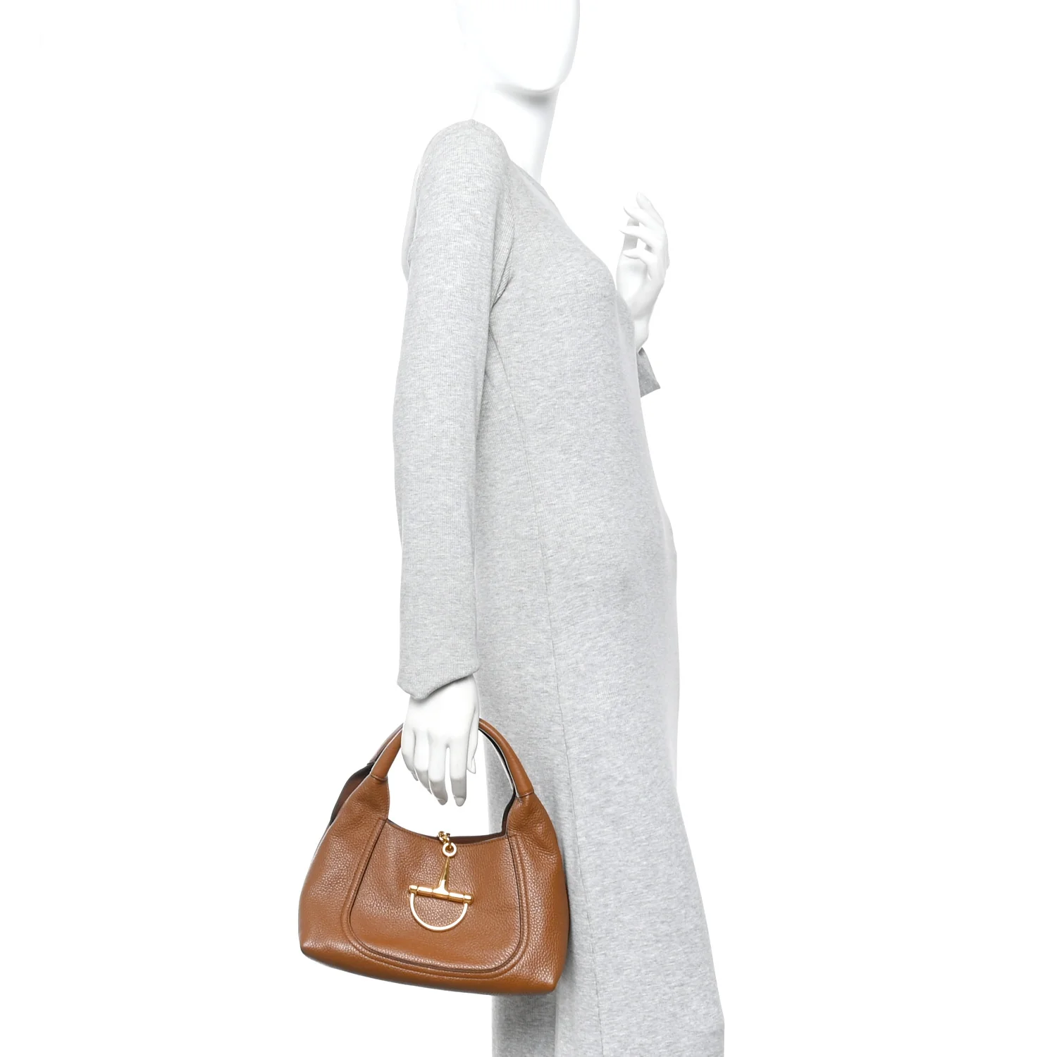 Grained Calfskin Softbit Medium Shoulder Bag Brown - Image 2