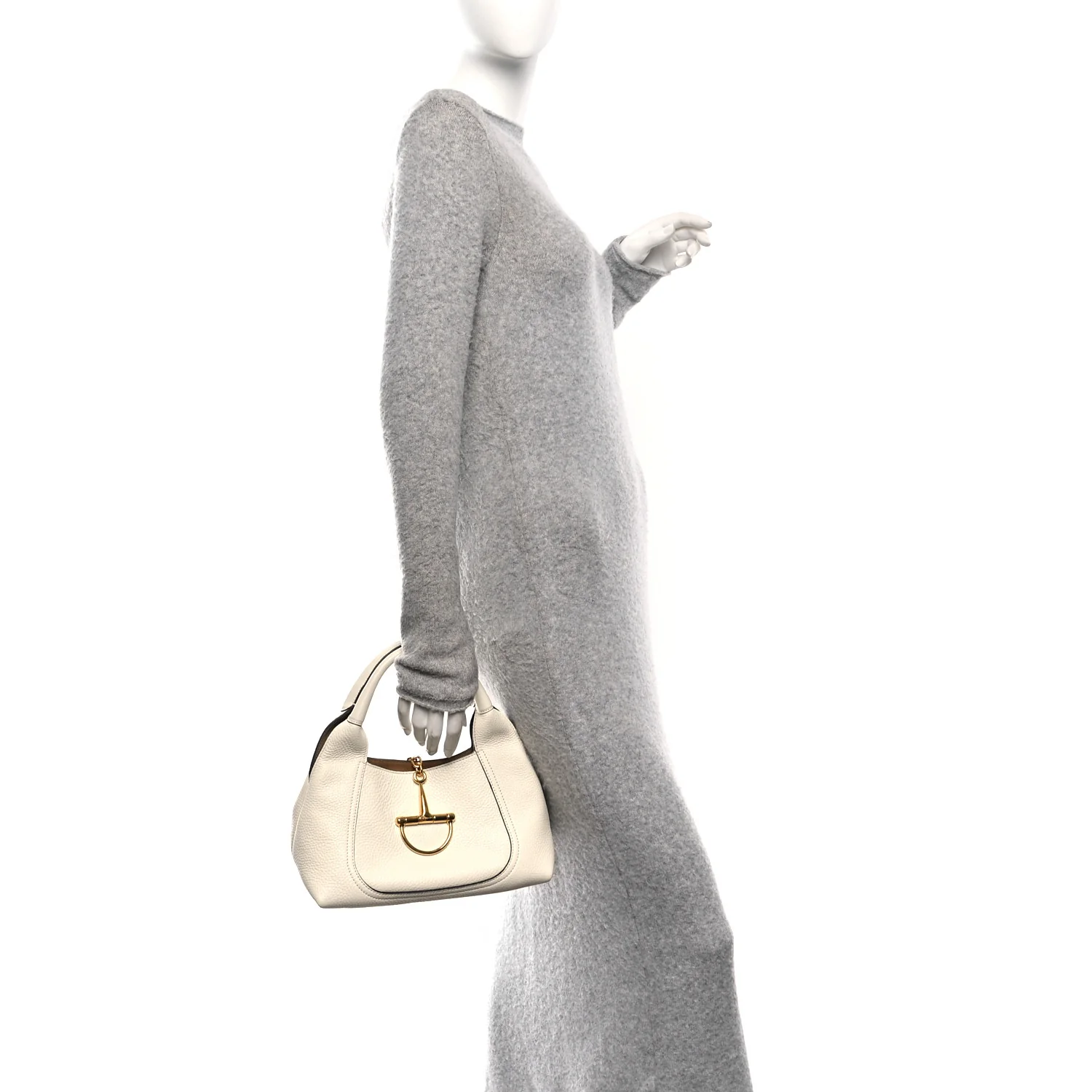 Grained Calfskin Softbit Medium Shoulder Bag White - Image 3