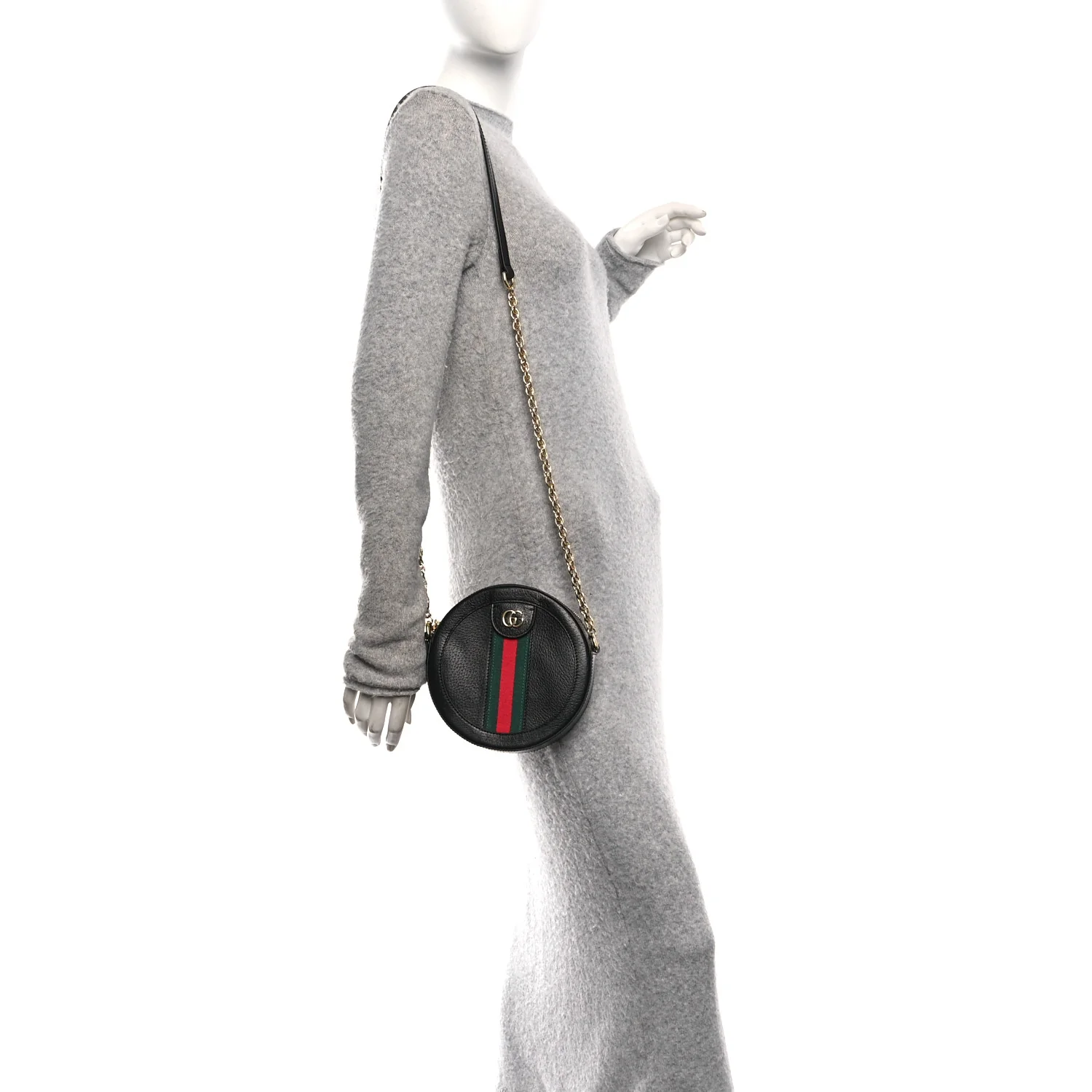 Grained Calfskin Web Mini Ophidia Round Shoulder Bag Black - Image 2
