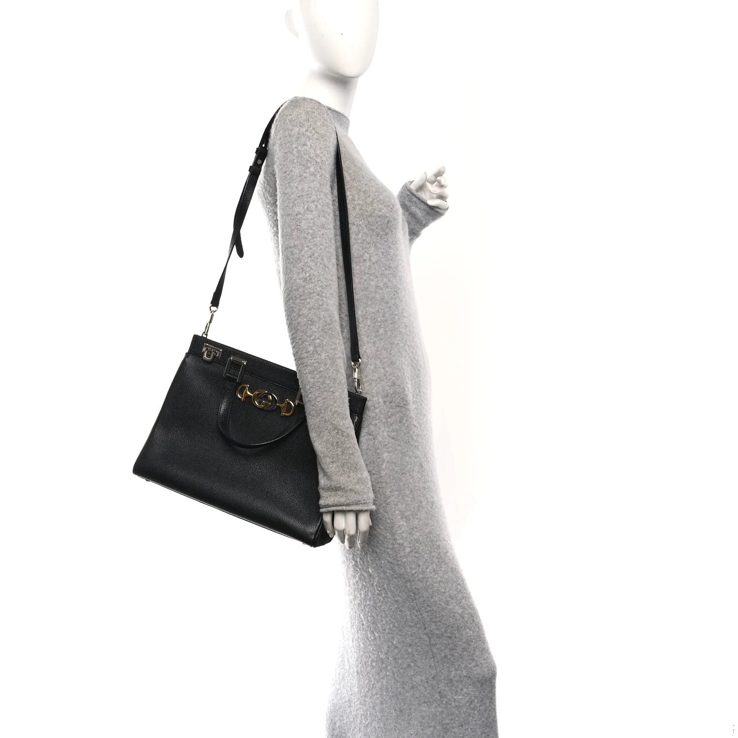 Grainy Calfskin Medium Zumi Top Handle Bag Black - Image 2