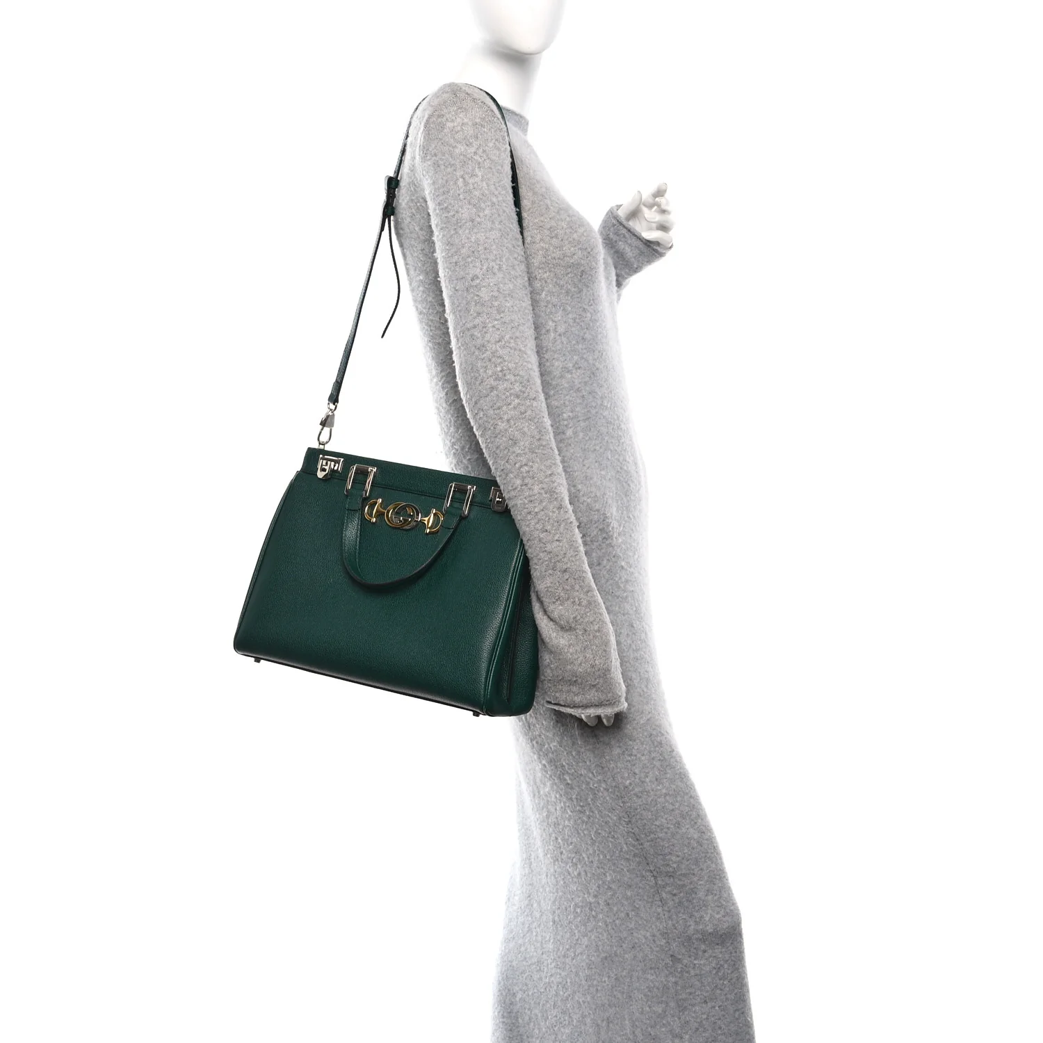 Grainy Calfskin Medium Zumi Top Handle Bag Vintage Green - Image 2
