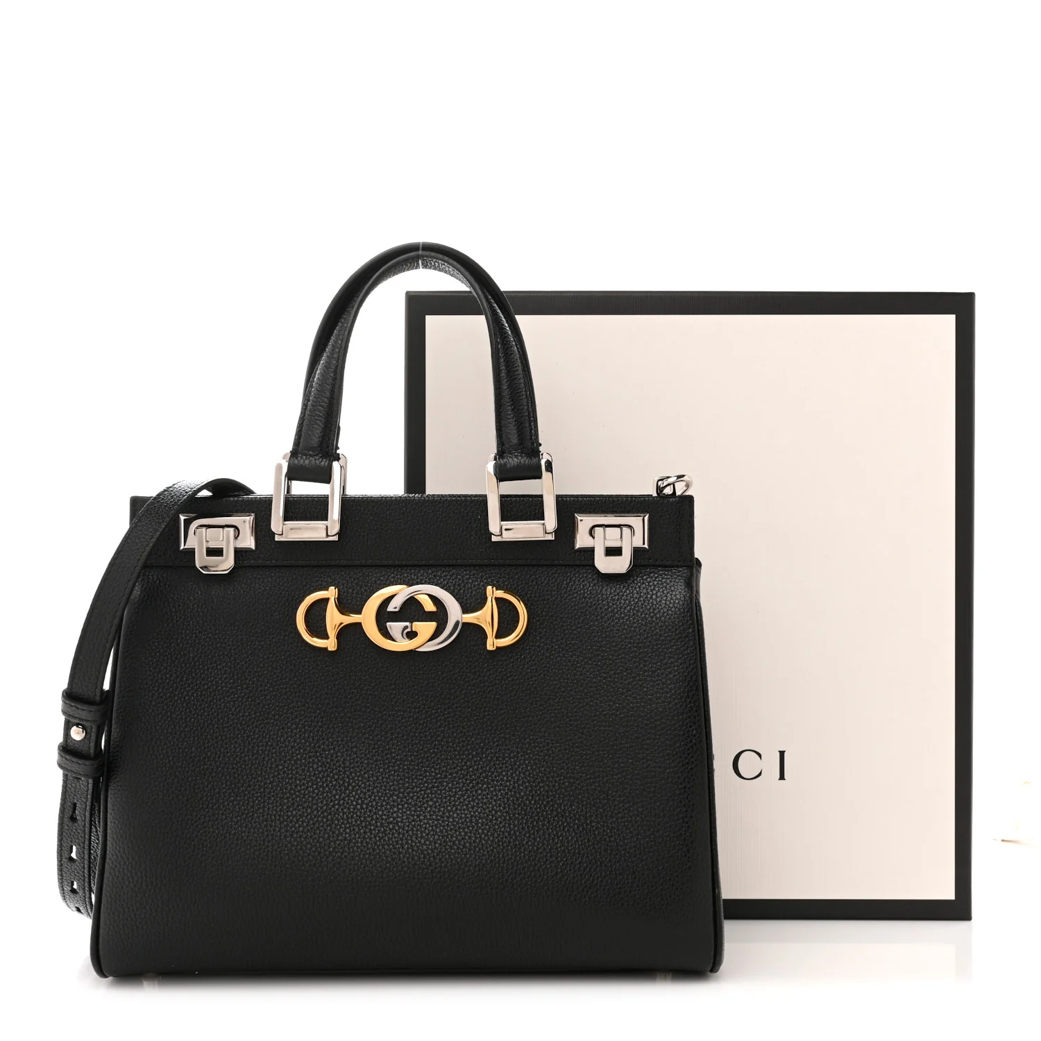 Grainy Calfskin Small Zumi Top Handle Bag Black - Image 14