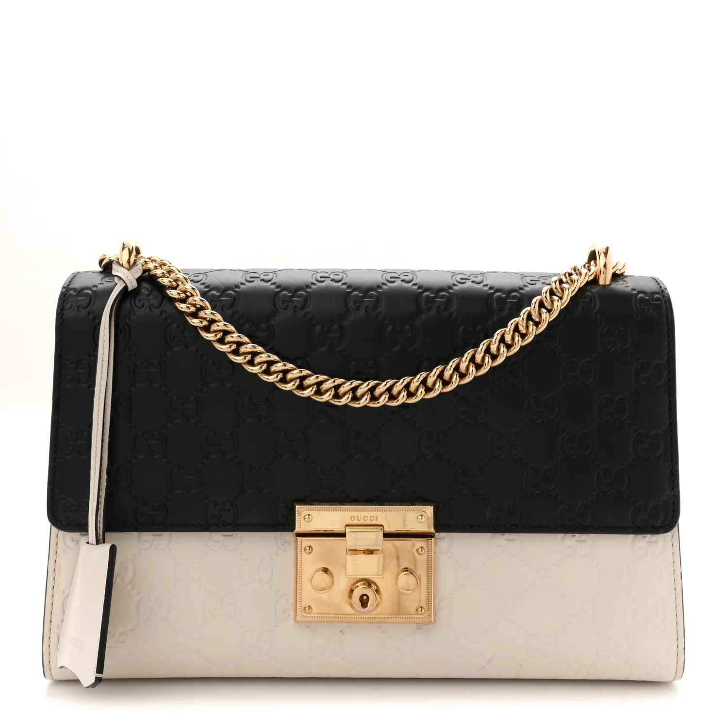 Guccissima Medium Padlock Shoulder Bag Black Mystic White