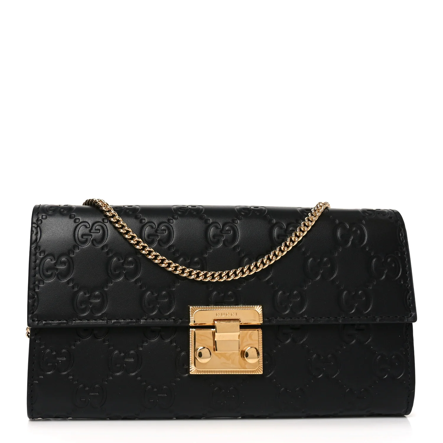 Guccissima Padlock Chain Wallet Black