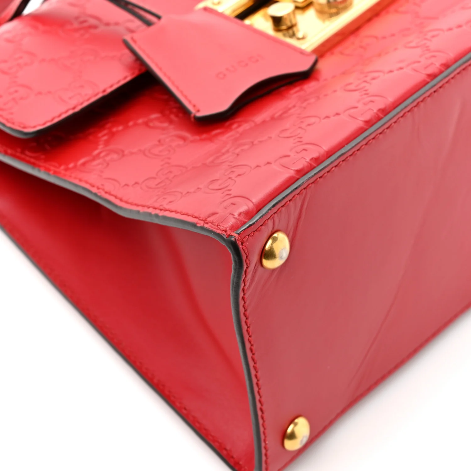 Guccissima Signature Small Padlock Top Handle Bag Hibiscus Red - Image 10