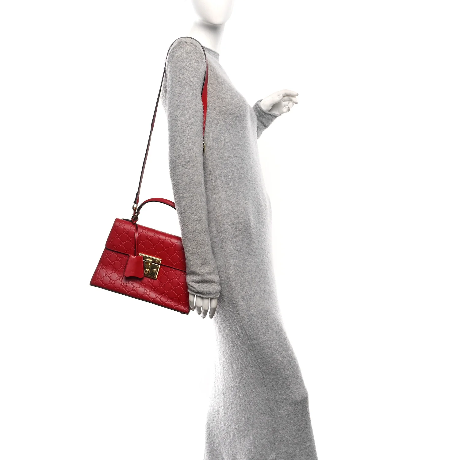 Guccissima Signature Small Padlock Top Handle Bag Hibiscus Red - Image 2