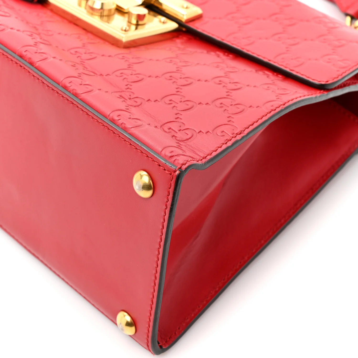 Guccissima Signature Small Padlock Top Handle Bag Hibiscus Red - Image 9