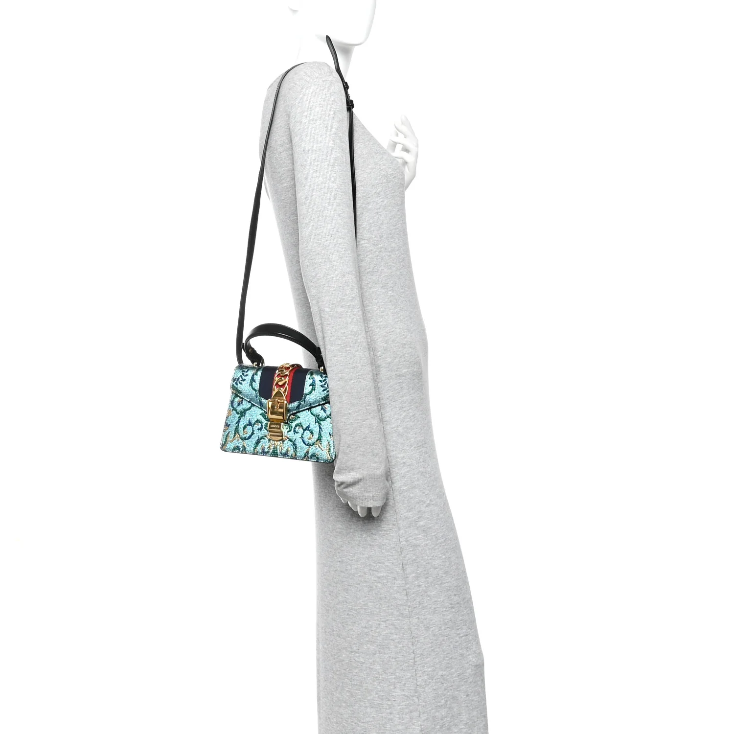 Iridescent Brocade Mini Sylvie Top Handle Bag Azure - Image 2