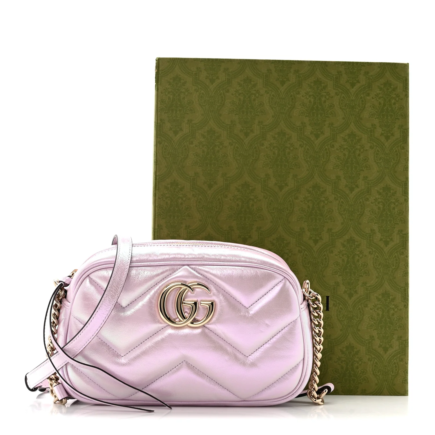 Iridescent Nappa Chevron Matelasse Small GG Marmont Chain Shoulder Bag Iridescent Escape Pink - Image 13