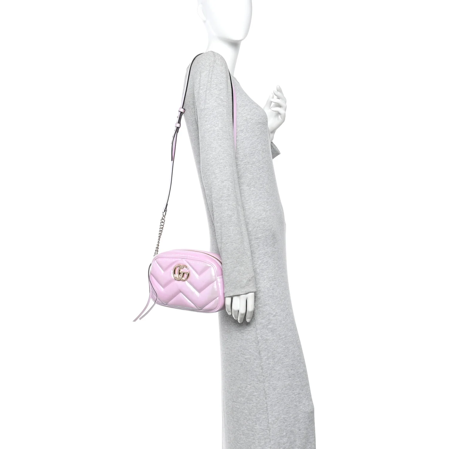 Iridescent Nappa Chevron Matelasse Small GG Marmont Chain Shoulder Bag Iridescent Escape Pink - Image 2