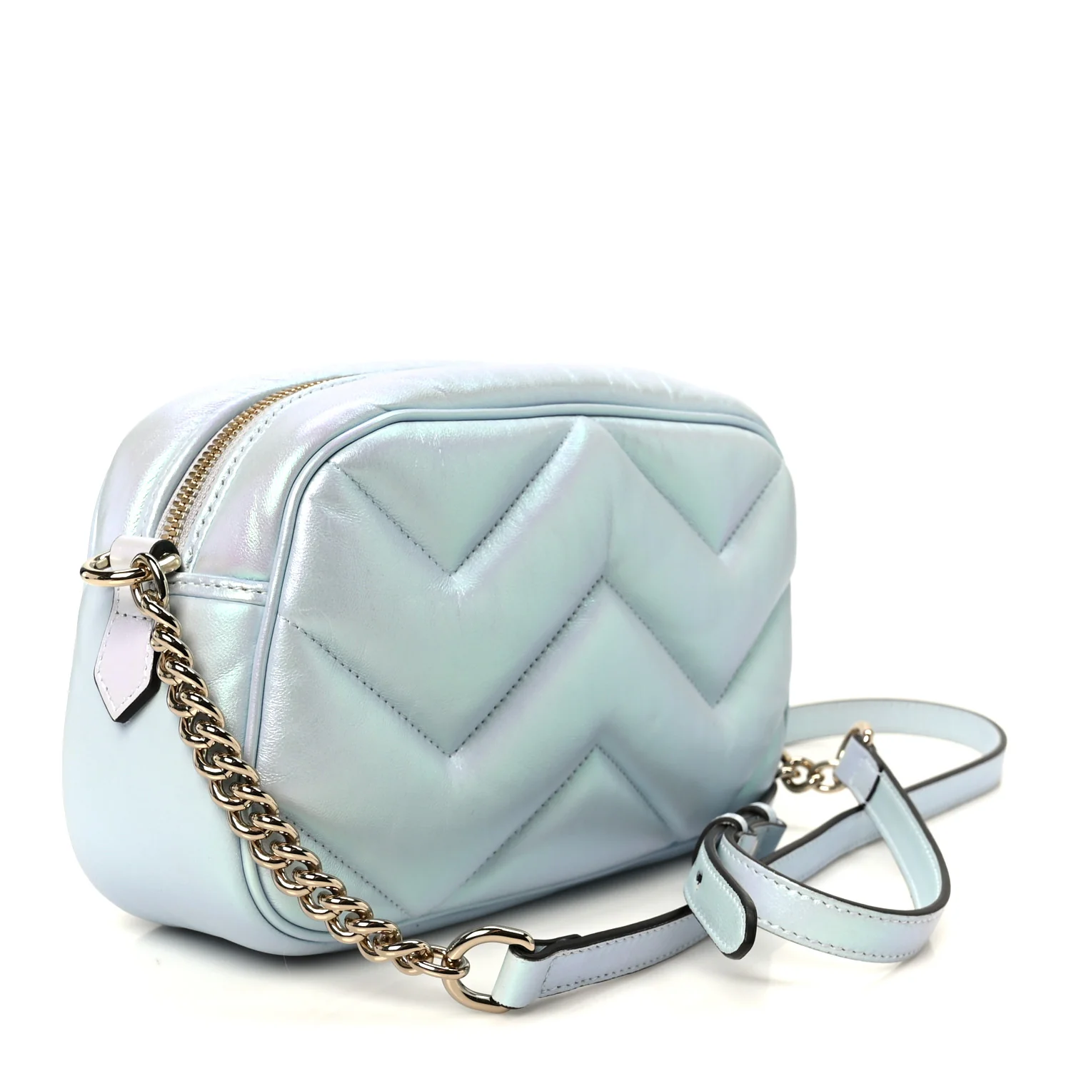 Iridescent Nappa Chevron Matelasse Small GG Marmont Chain Shoulder Bag Iridescent Salvy Green - Image 2