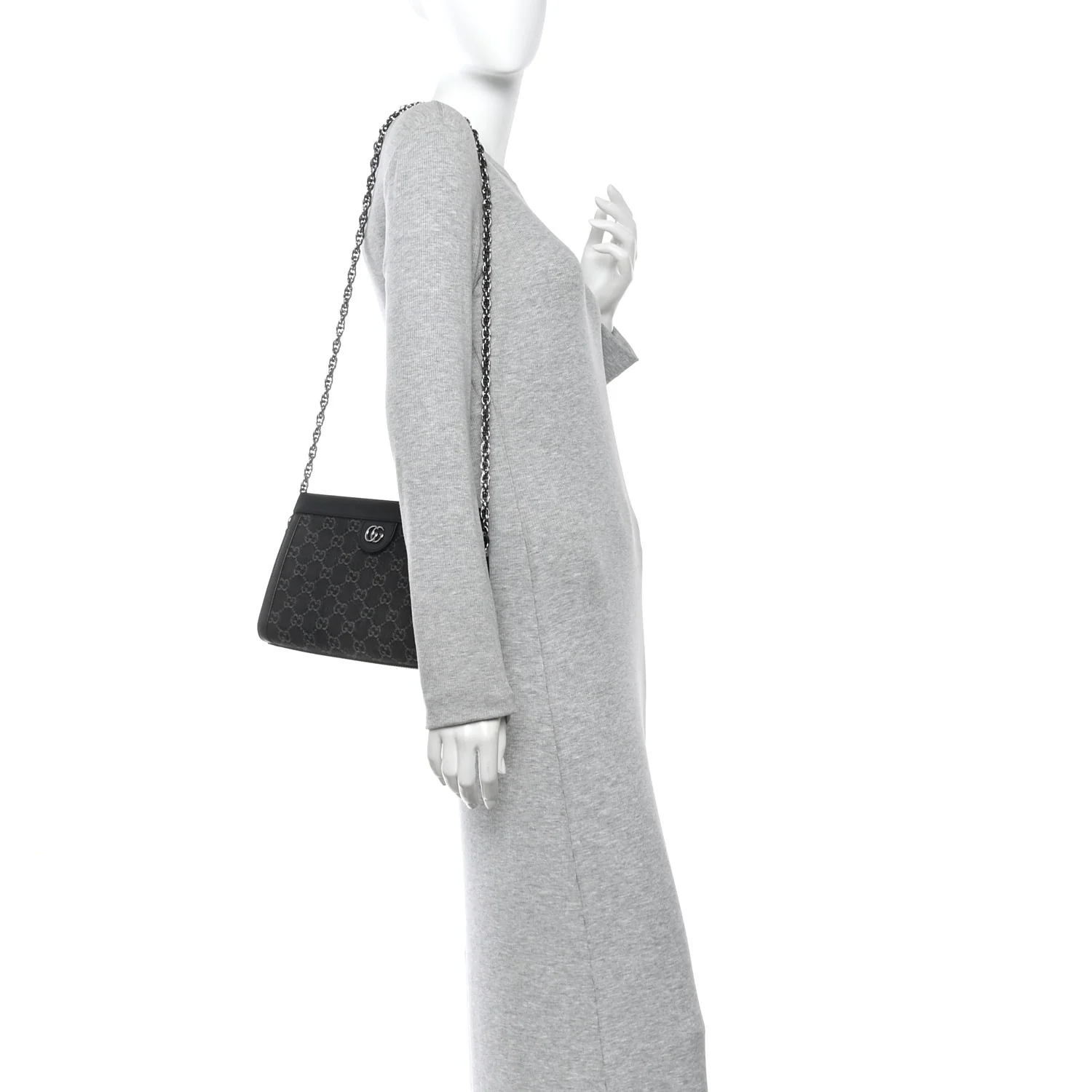Jacquard Black Denim GG Monogram Chain Shoulder Bag Black Ivory - Image 2