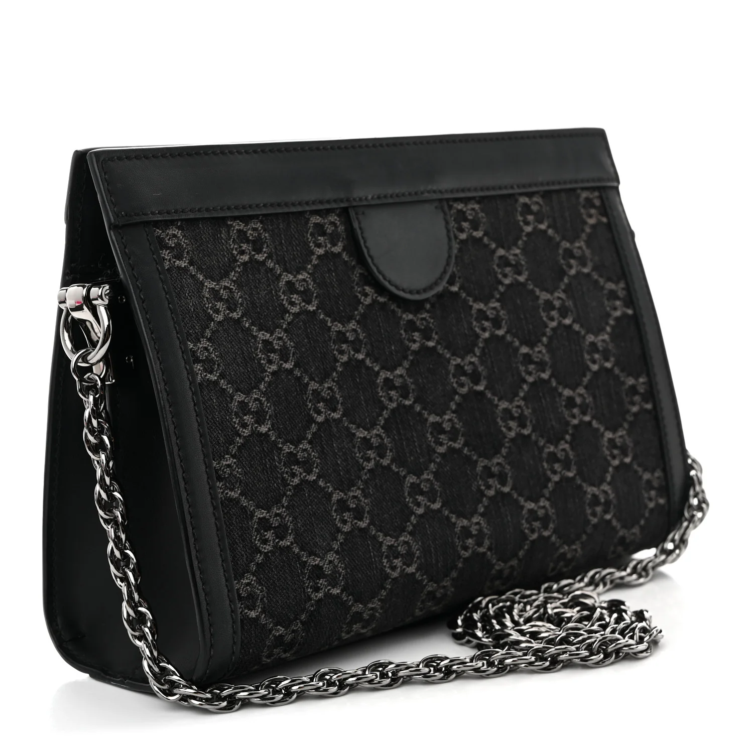 Jacquard Black Denim GG Monogram Chain Shoulder Bag Black Ivory - Image 3