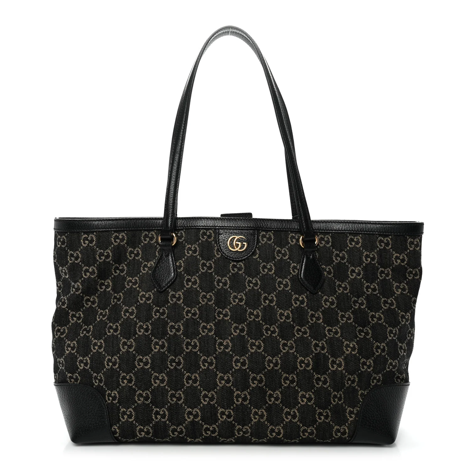Jacquard Black Denim GG Monogram Medium Ophidia Shopping Tote Black Ivory