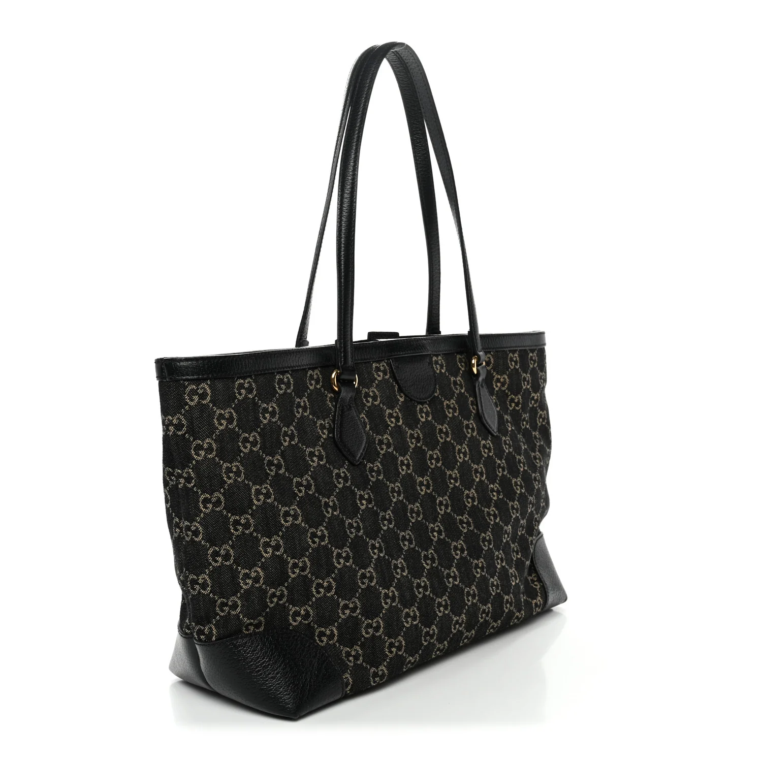 Jacquard Black Denim GG Monogram Medium Ophidia Shopping Tote Black Ivory - Image 3
