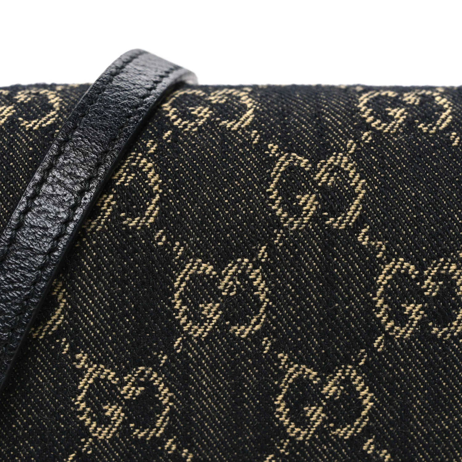 Jacquard Black Denim GG Monogram Textured Dollar Calfskin Mini Horsebit 1955 Crossbody Bag Black Ivory - Image 7
