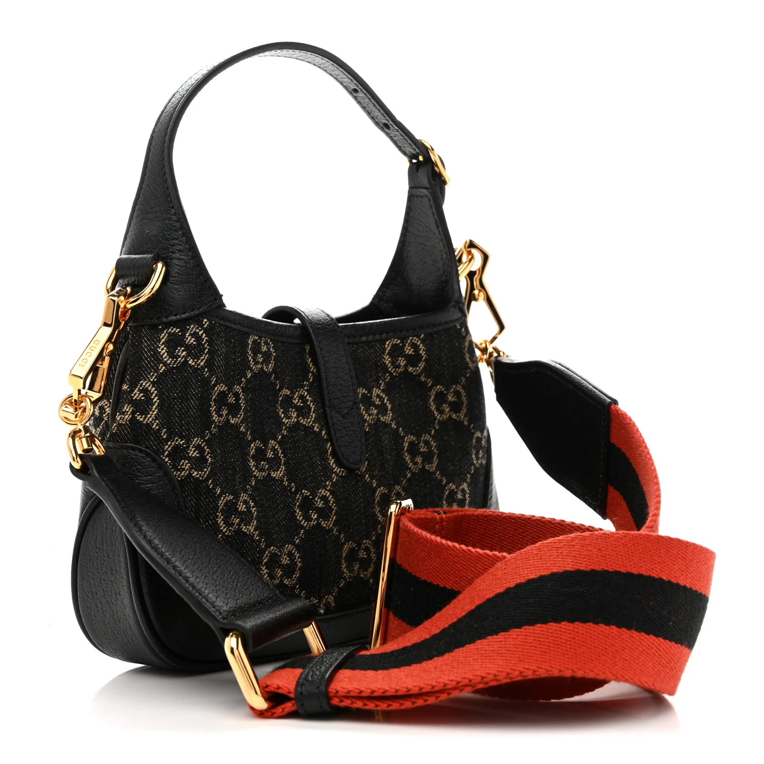 Jacquard Black Denim GG Monogram Textured Dollar Calfskin Mini Jackie 1961 Hobo Black Ivory - Image 3