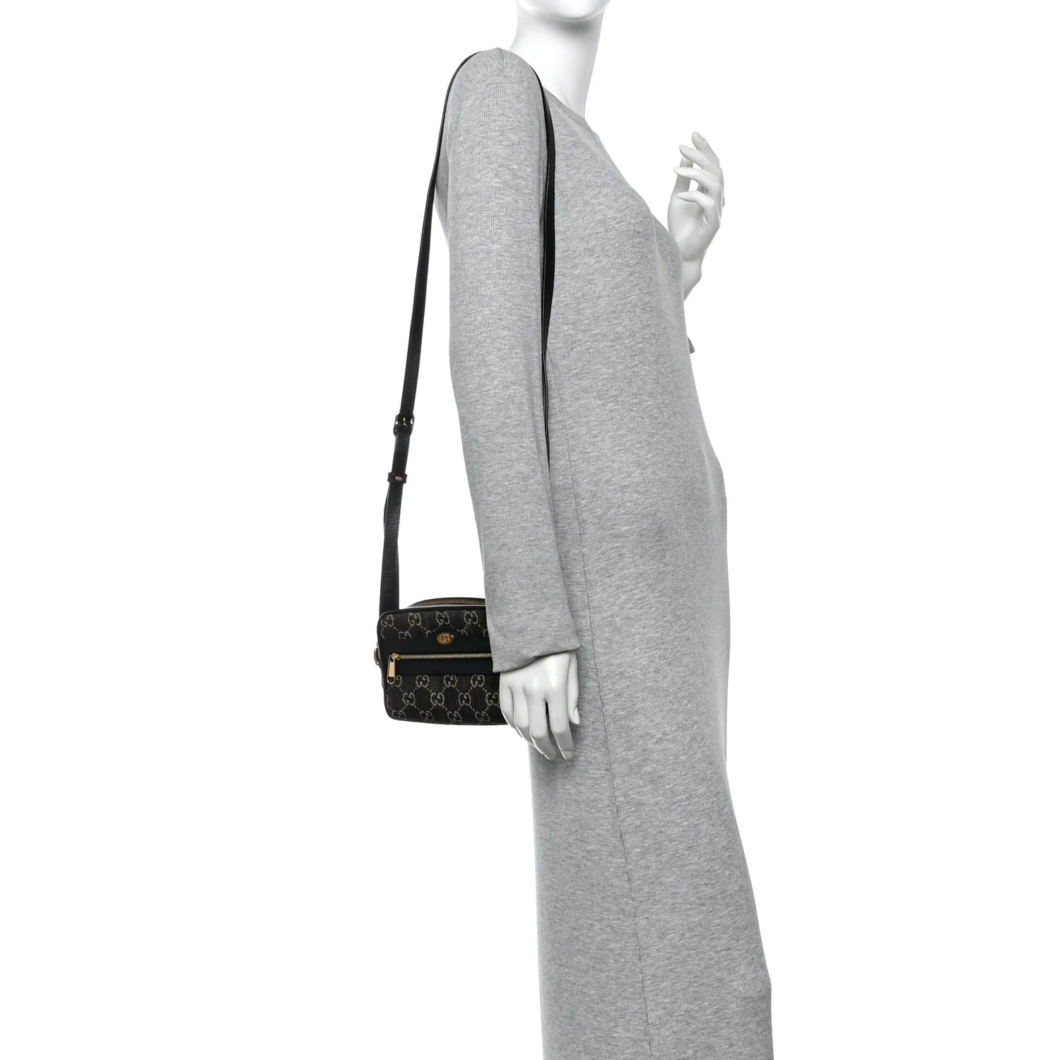 Jacquard Black Denim GG Monogram Textured Dollar Calfskin Mini Ophidia Shoulder Bag Black Ivory - Image 2