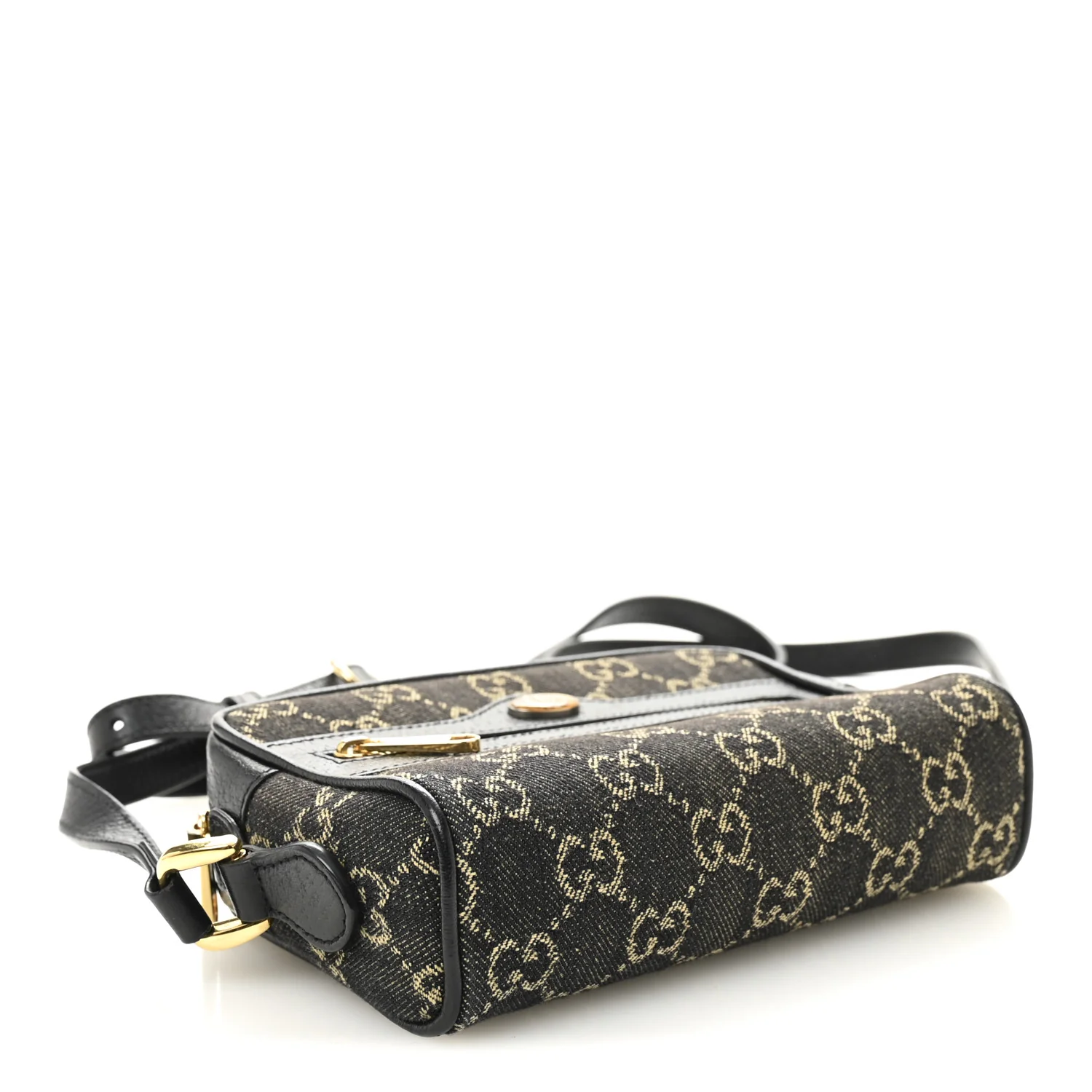 Jacquard Black Denim GG Monogram Textured Dollar Calfskin Mini Ophidia Shoulder Bag Black Ivory - Image 4