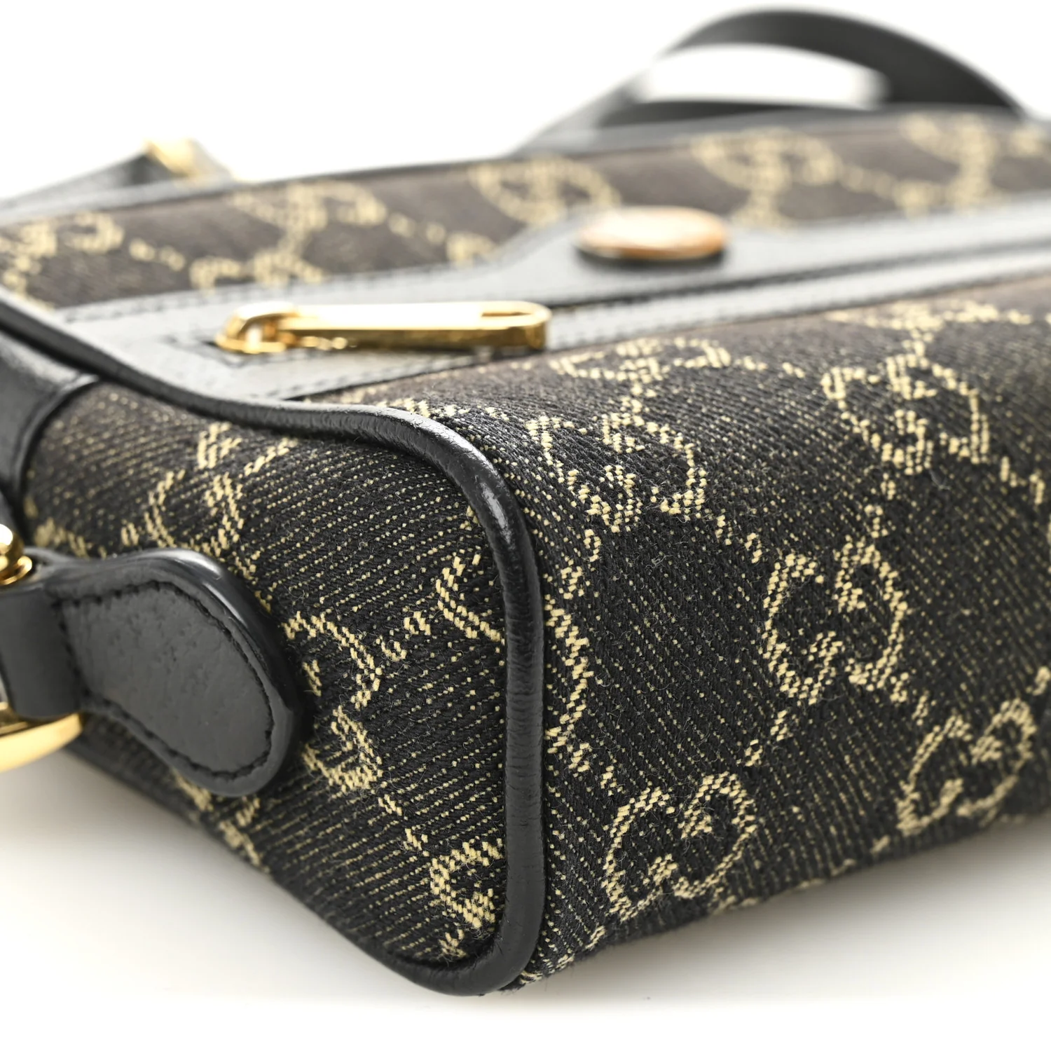 Jacquard Black Denim GG Monogram Textured Dollar Calfskin Mini Ophidia Shoulder Bag Black Ivory - Image 9